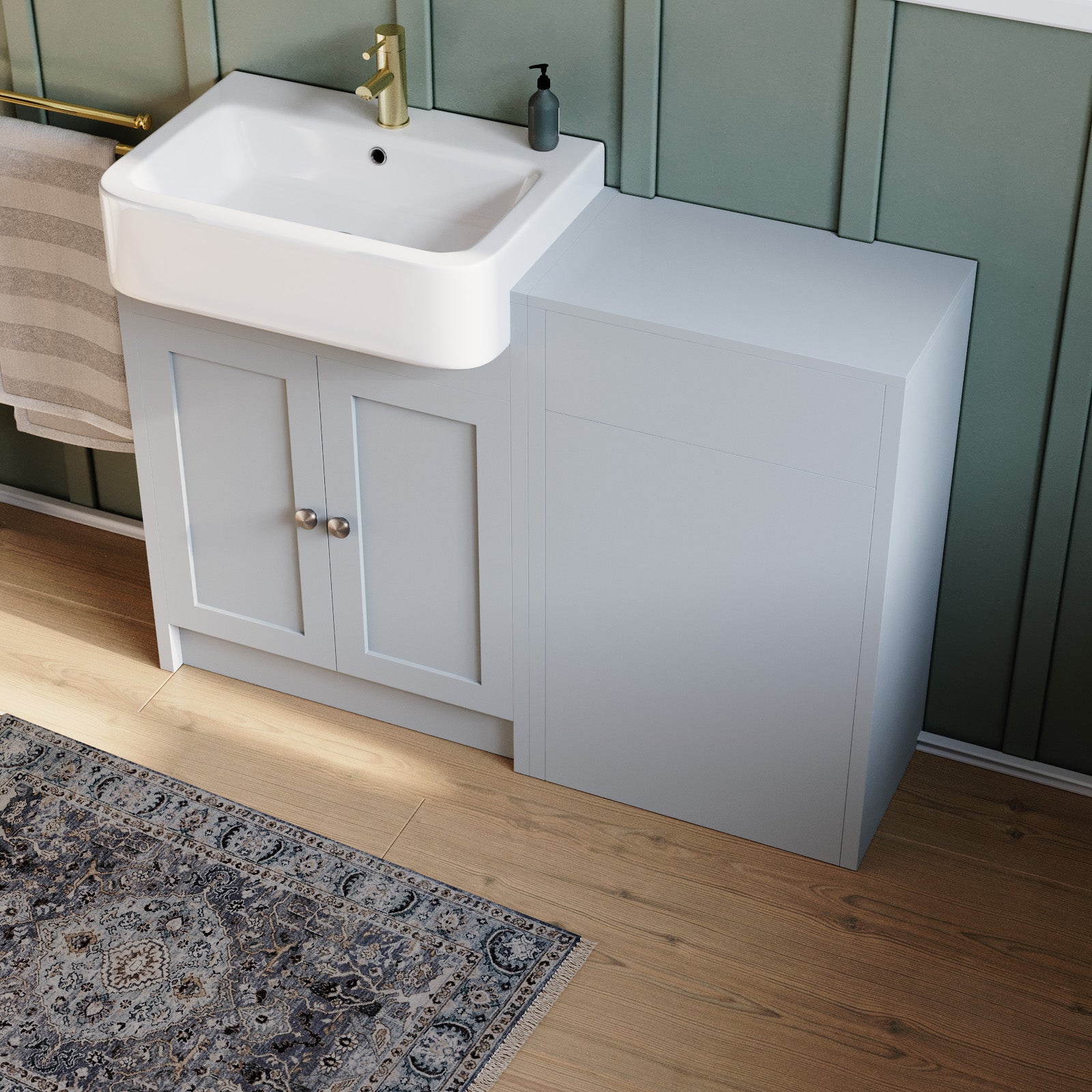 Matte Grey 1100mm Traditional Vanity Basin WC Unit & Ceramic Basin