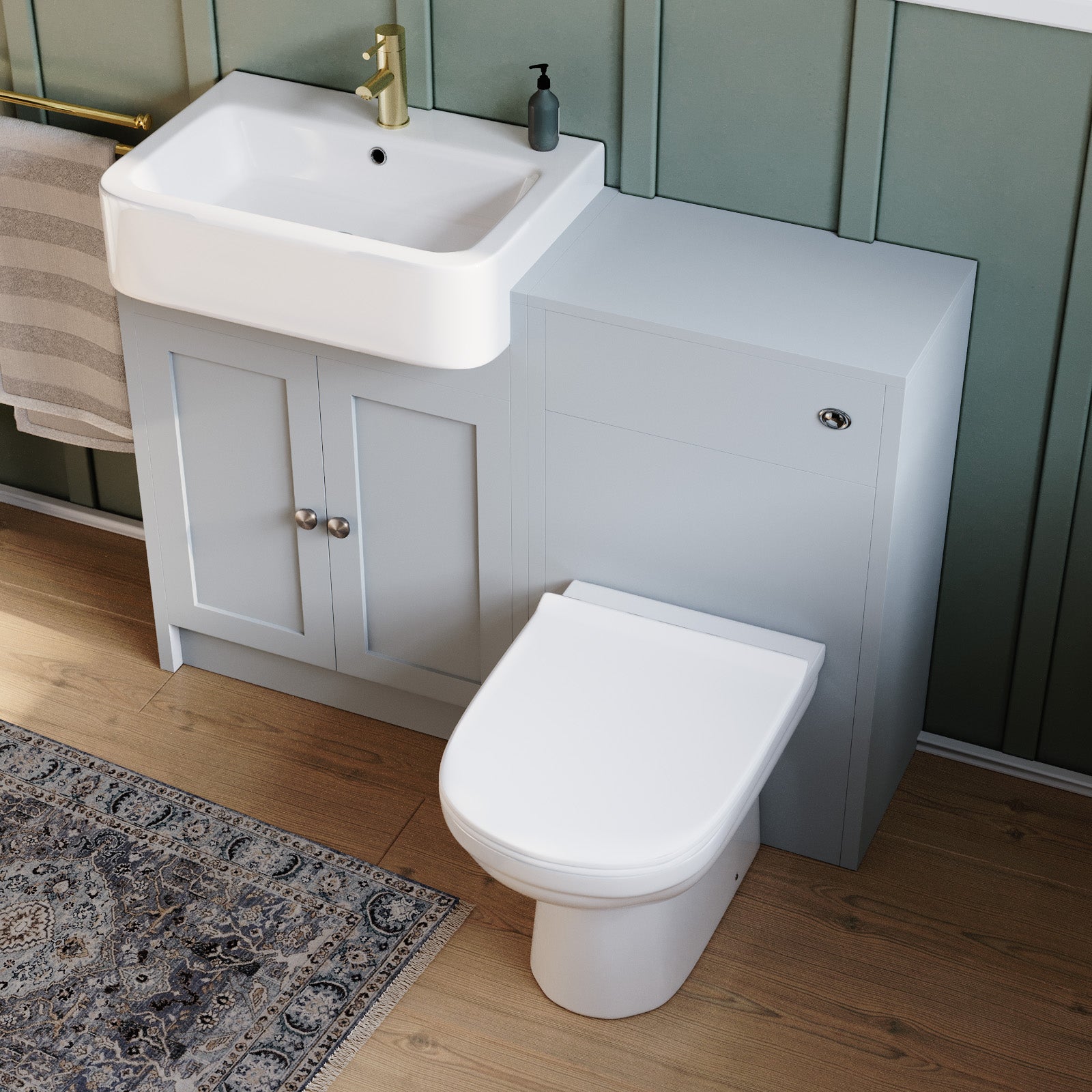 Matte Grey 1100mm Traditional Vanity Basin WC Unit & BTW Toilet Unit