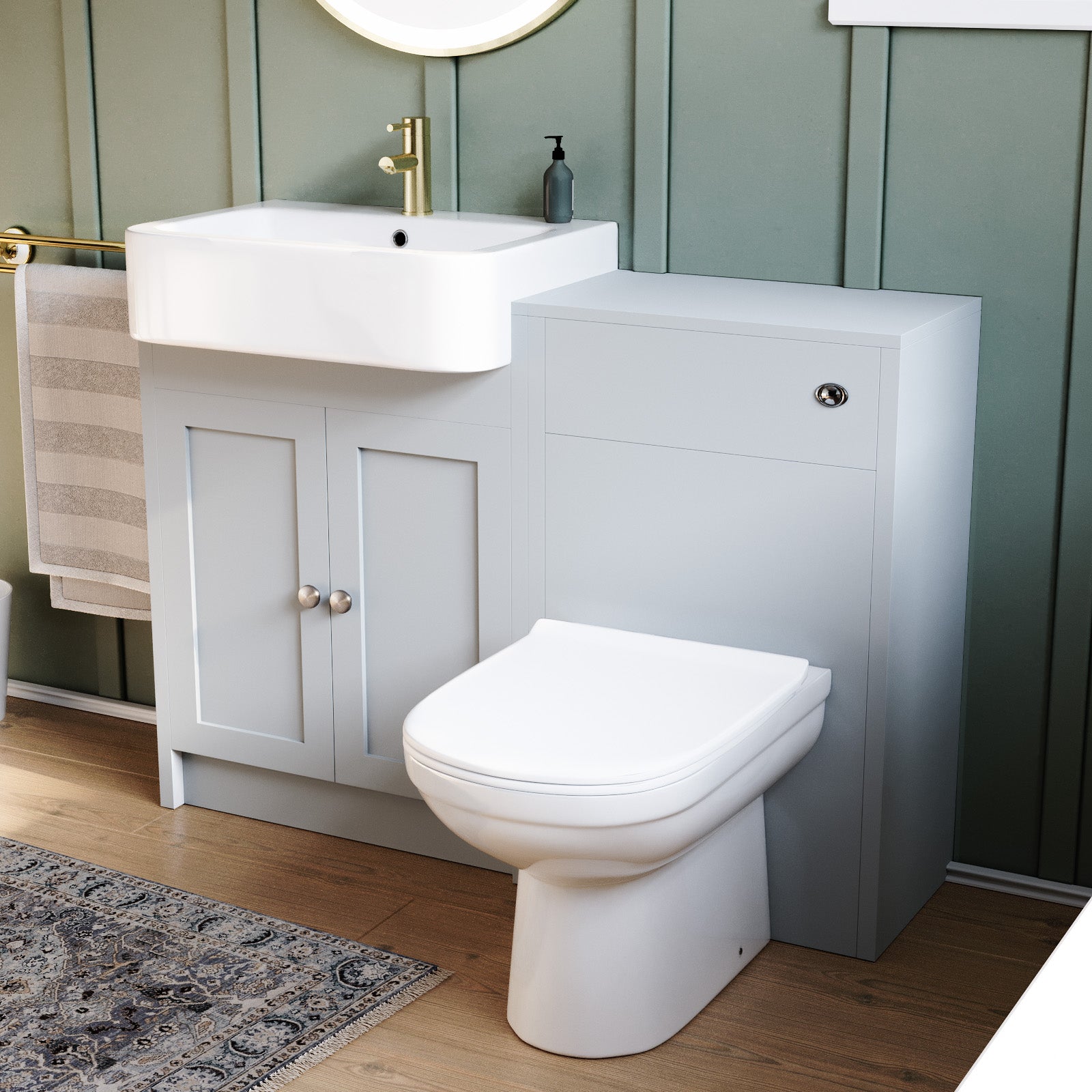 Matte Grey 1100mm Traditional Vanity Basin WC Unit & BTW Toilet Unit