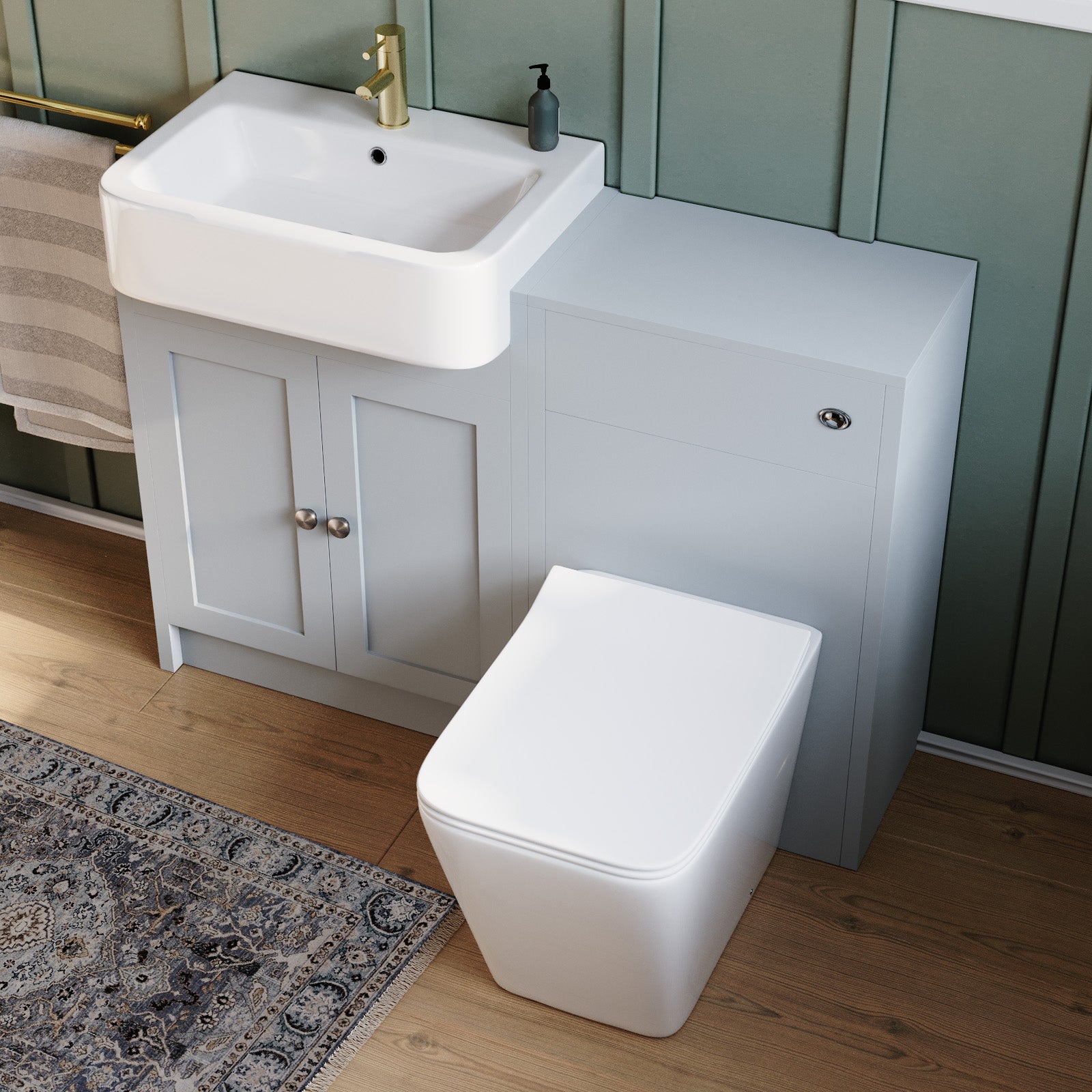 Matte Grey 1100mm Traditional Vanity Basin WC Unit & Toilet Set