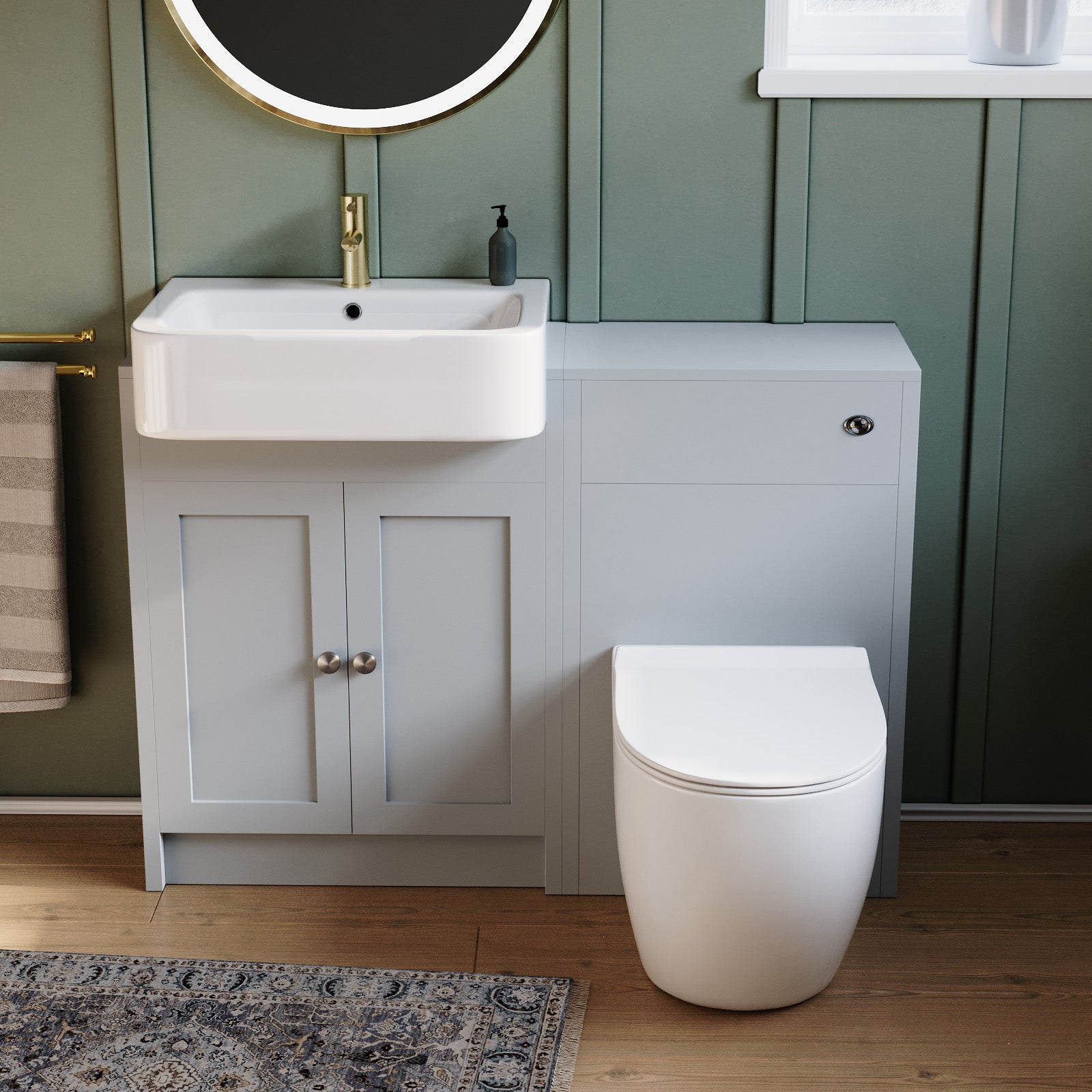 Matte Grey 1100mm Traditional Vanity Basin WC Unit & BTW Curve Toilet
