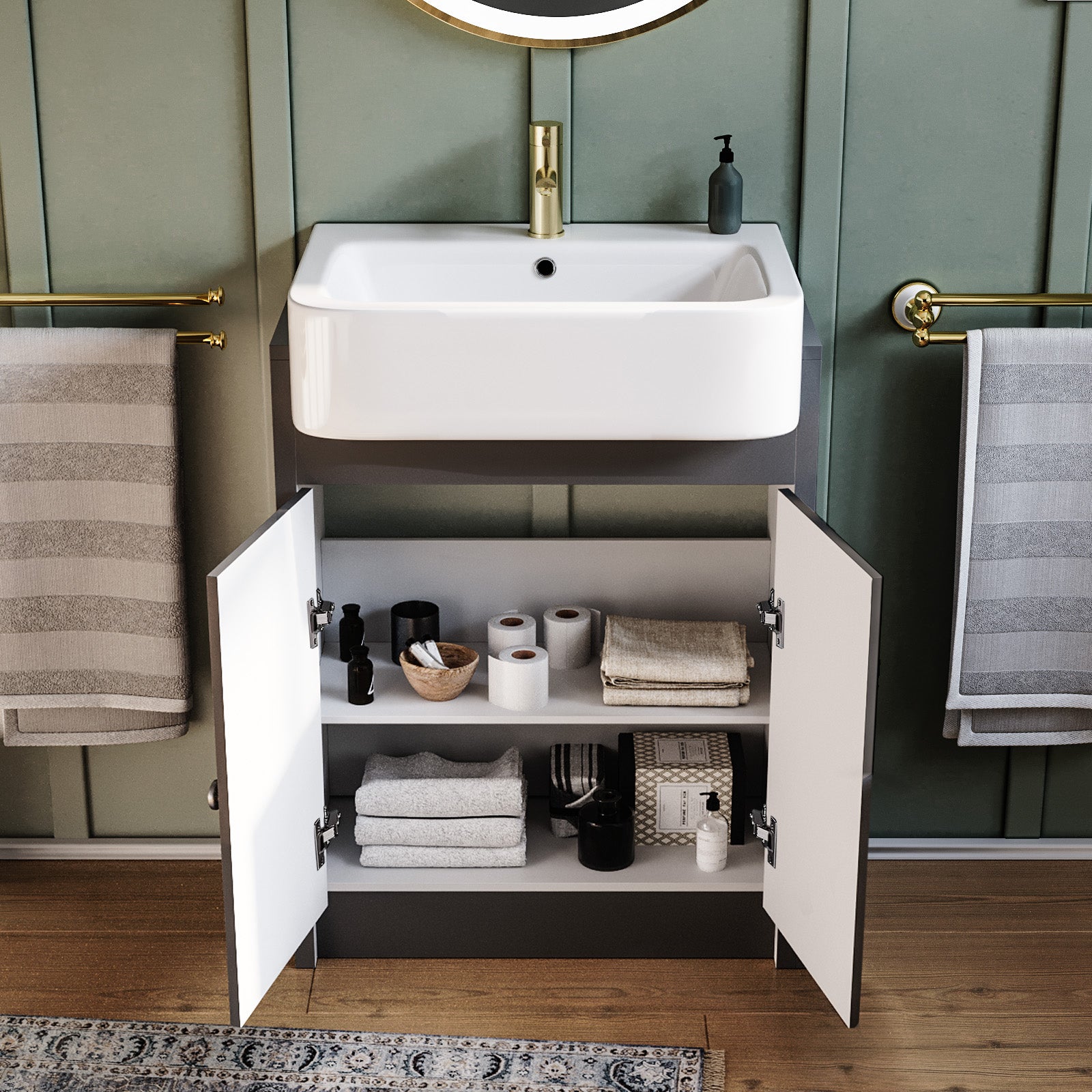 Camberly 600 Basin Unit Anthracite with Chelford Ceramic Basin