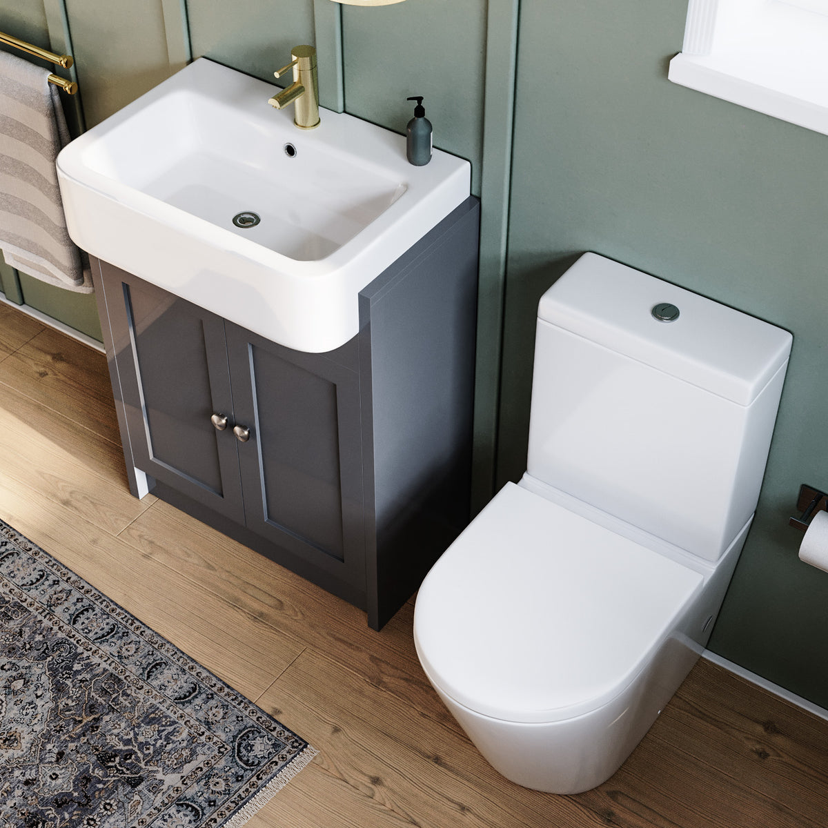 Camberly 600mm Basin Vanity Unit With Rimless Close Coupled Toilet - Anthracite