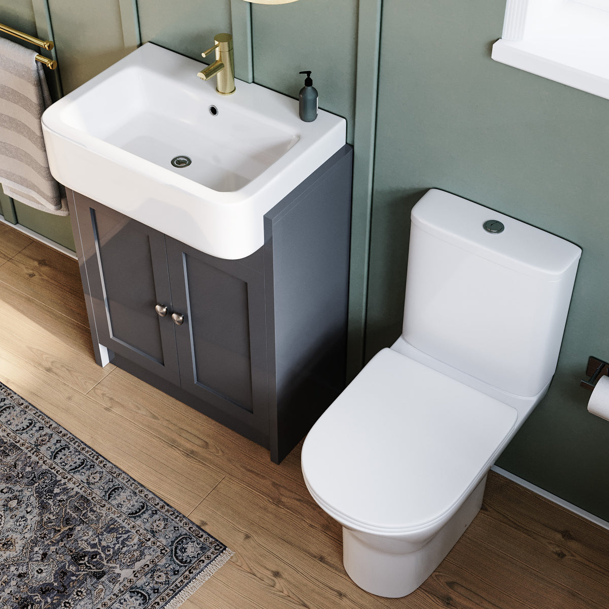 Camberly 600mm Basin Vanity With Open Back Close Coupled Toilet - Anthracite