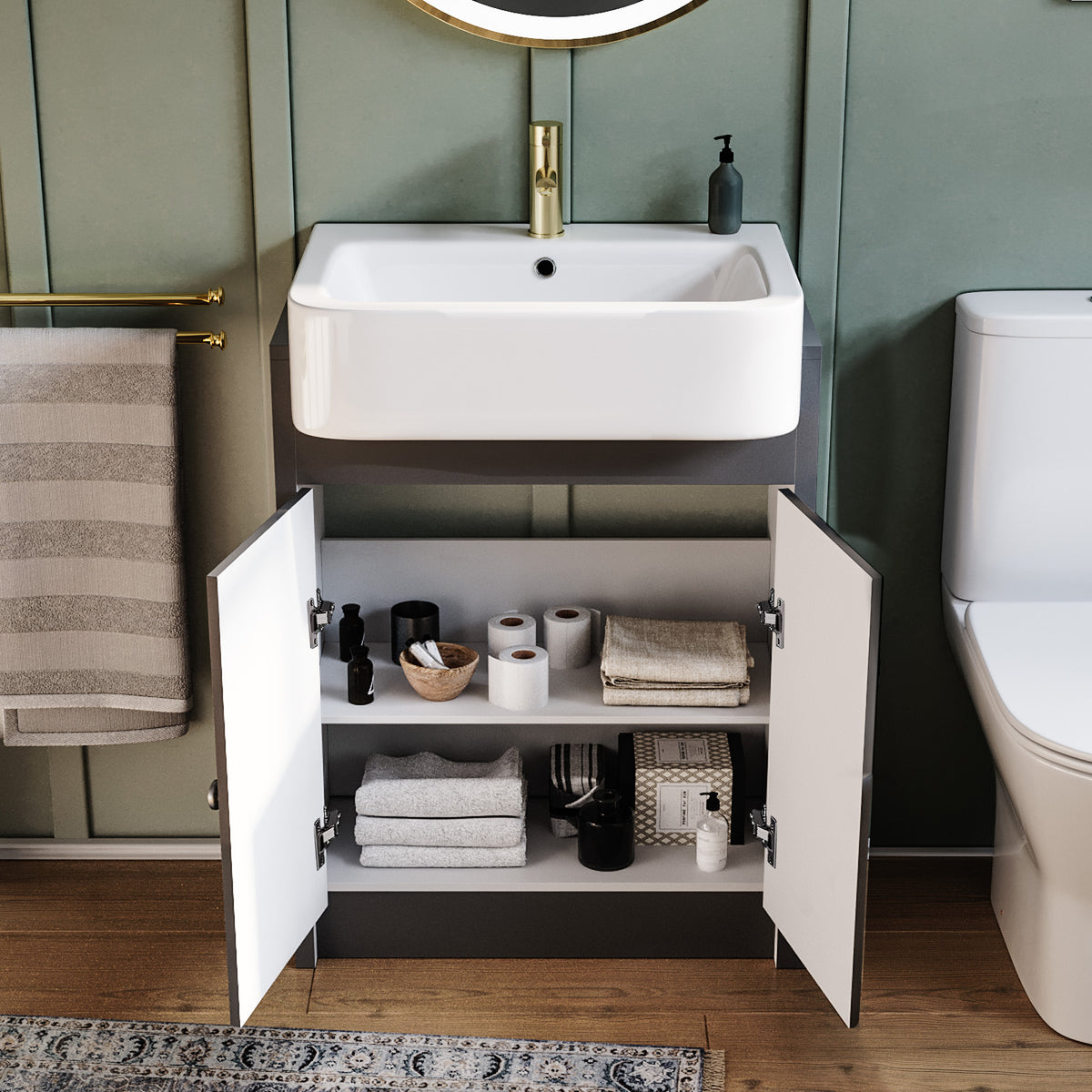 Camberly 600mm Basin Vanity With Open Back Close Coupled Toilet - Anthracite
