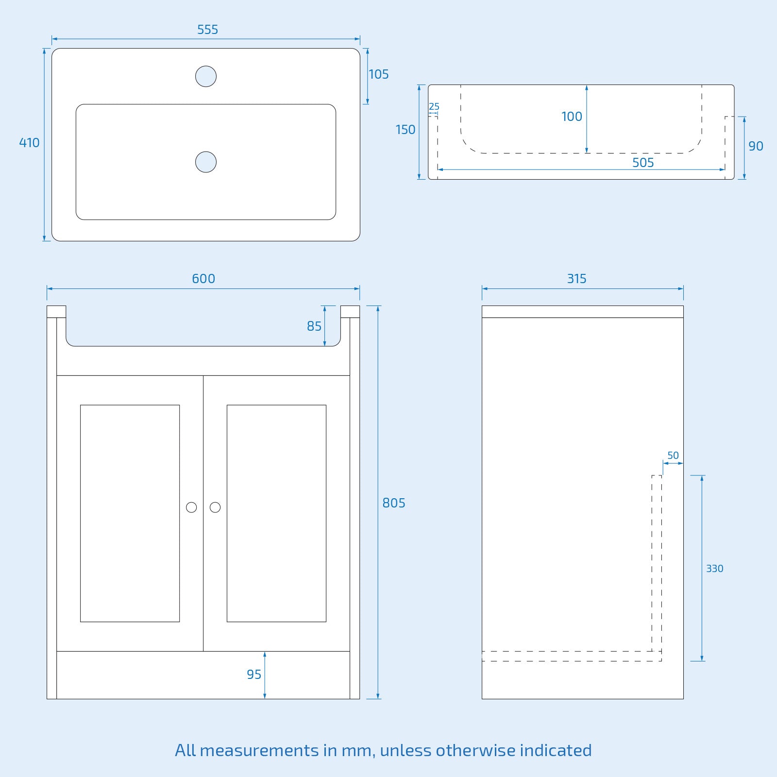 Matte Grey 1100mm Traditional Vanity Basin WC Unit & Ceramic Basin