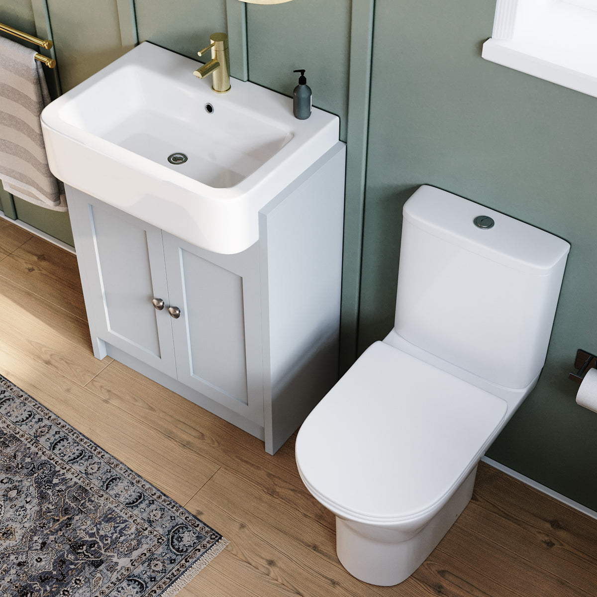 Camberly 600mm Basin Vanity With Open Back Close Coupled Toilet - Matte Grey