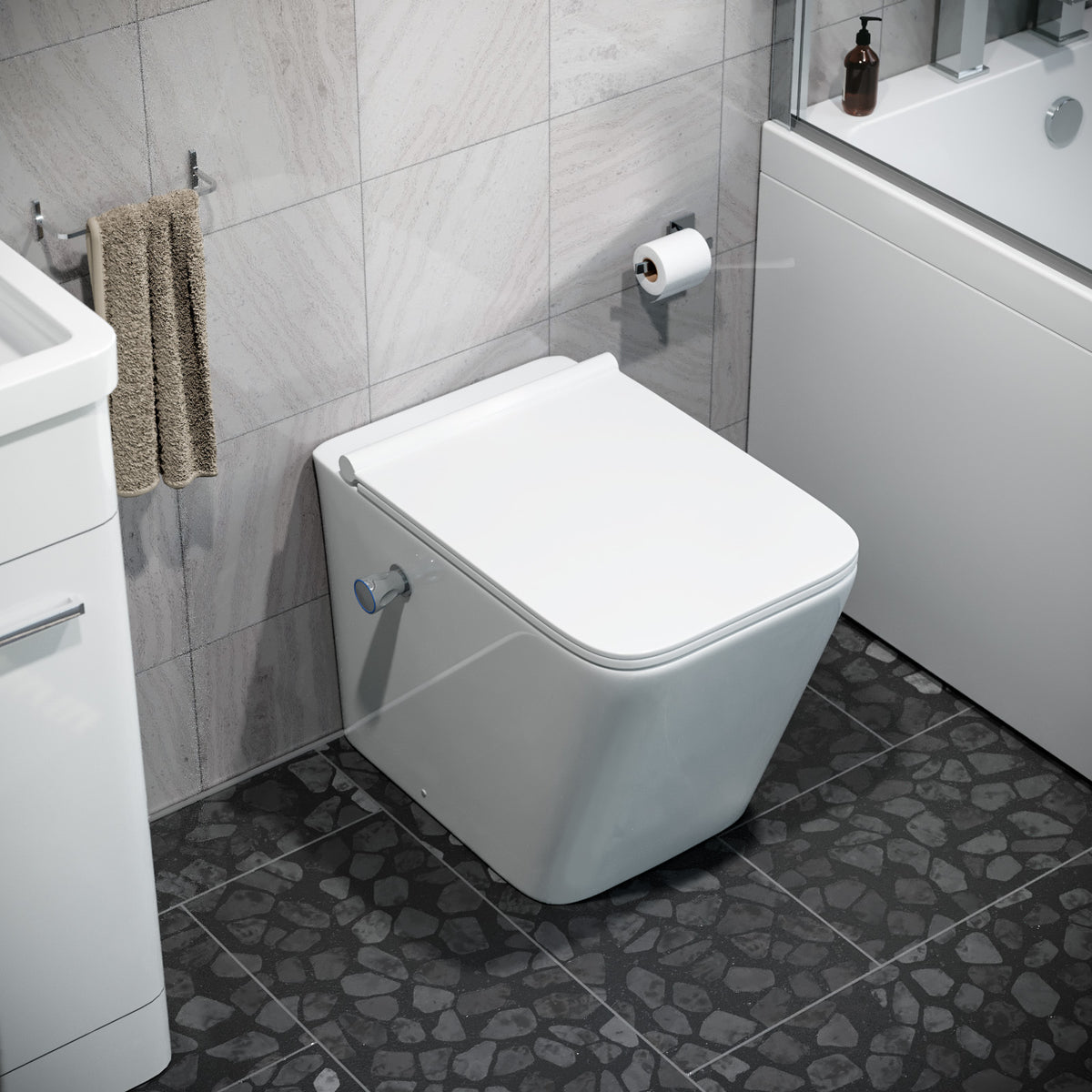 Square Rimless Back To Wall Toilet Pan With Integrated Bidet