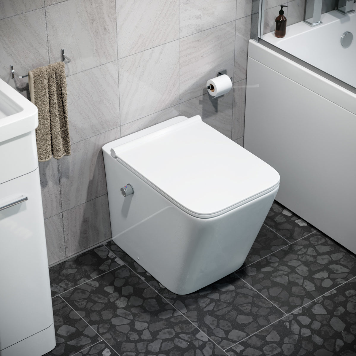 Square Rimless Back To Wall Toilet With Integrate Hot Cold Bidet Valve
