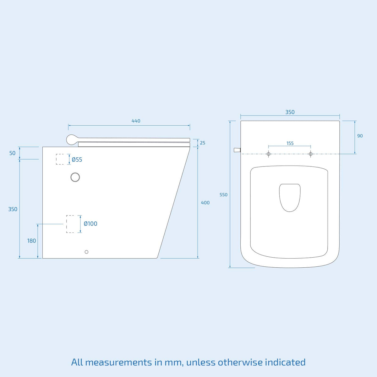 Square Rimless Back To Wall Toilet Pan With Integrated Bidet