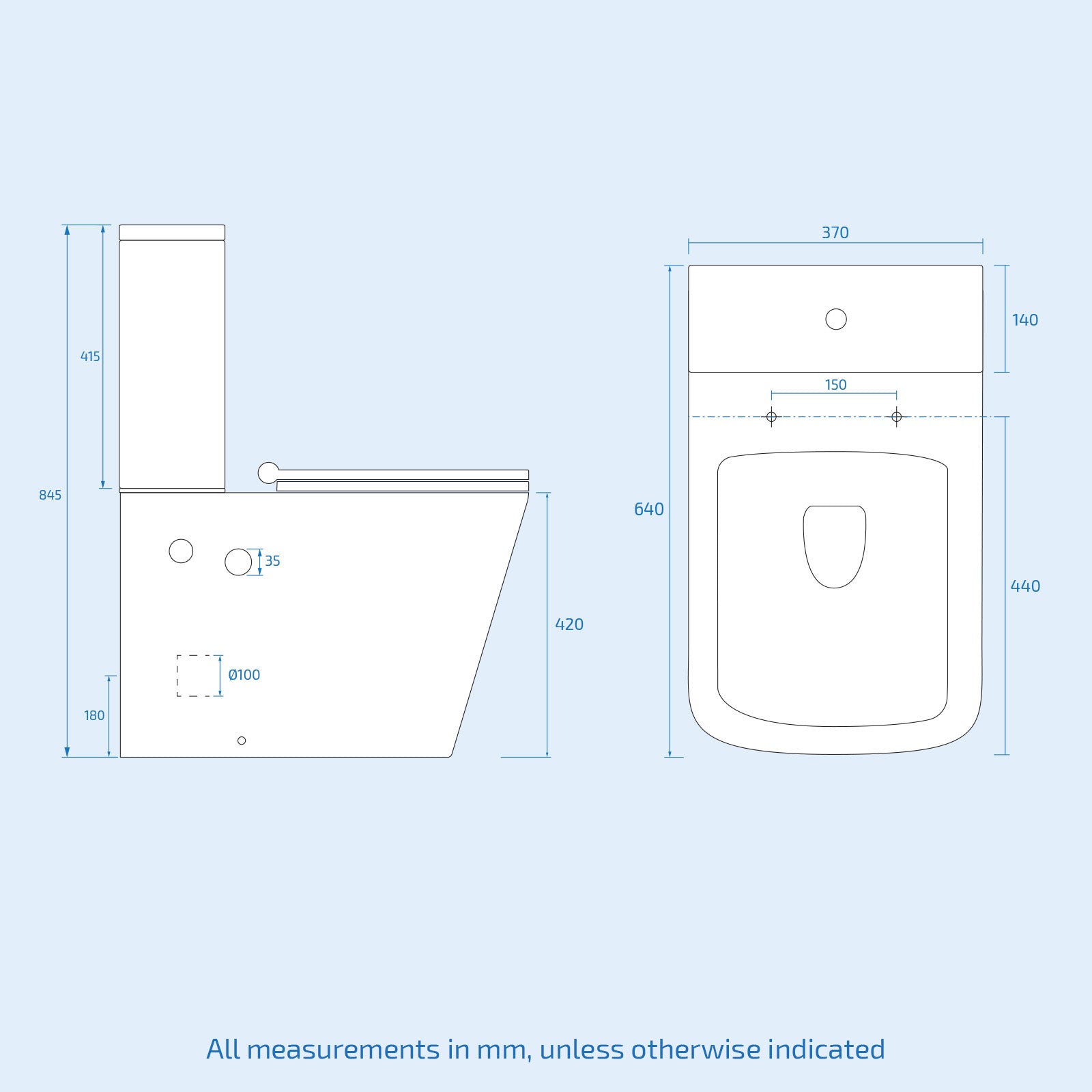 Square Rimless Close Coupled Toilet Without Bidet Nozzle and Valve