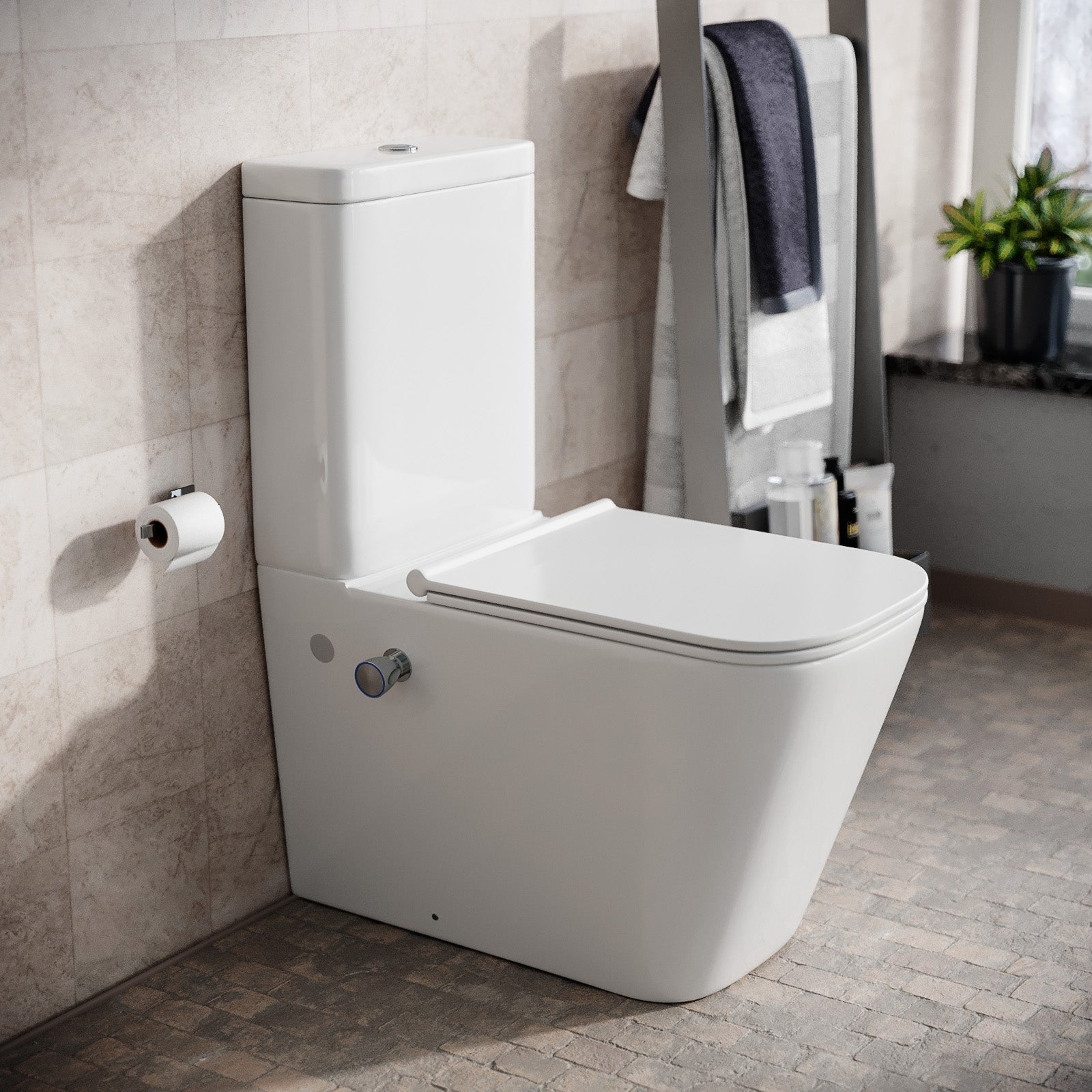 Square Rimless Close Coupled Toilet Without Bidet Nozzle and Valve