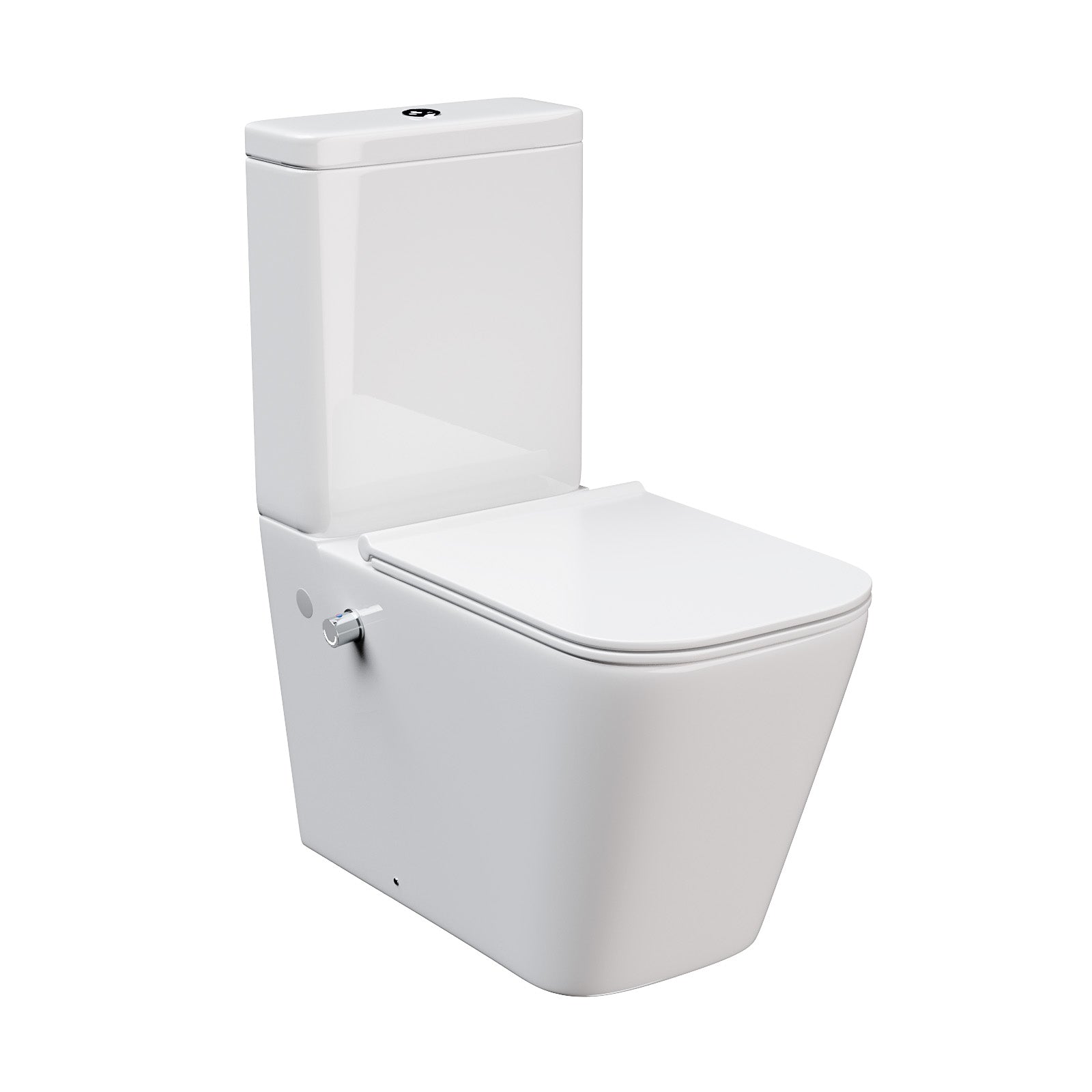 Rimless Square Close Coupled Toilet with Integrated Hot Cold Bidet