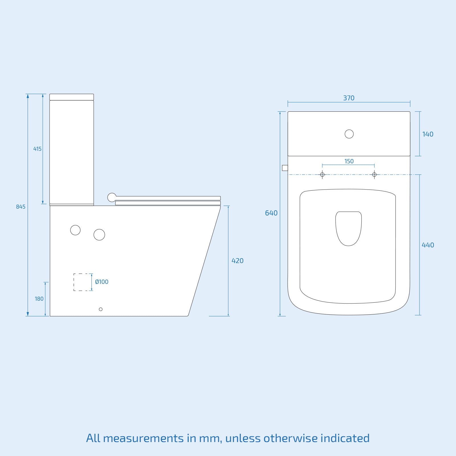 Rimless Square Close Coupled Toilet with Integrated Hot Cold Bidet