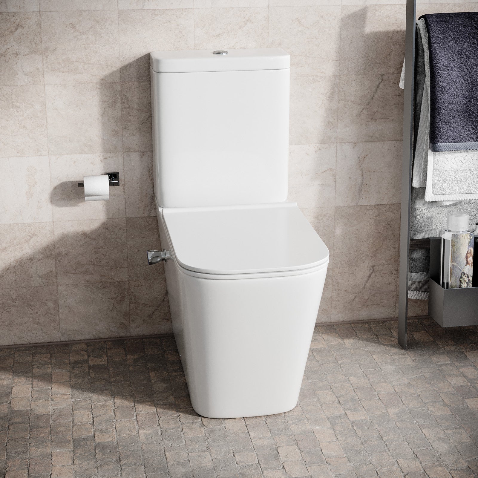 Comfort Height Rimless Close Coupled Toilet With Integrated Bidet Valve