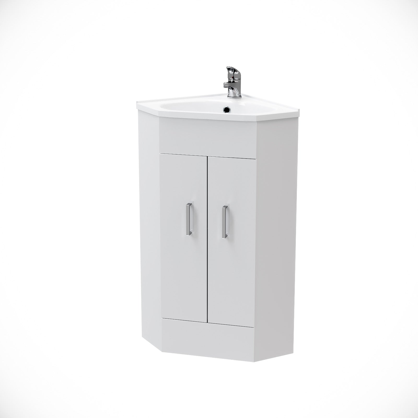 Ellen Modern White Corner Vanity Unit with Ceramic Basin and Mixer Tap + Waste