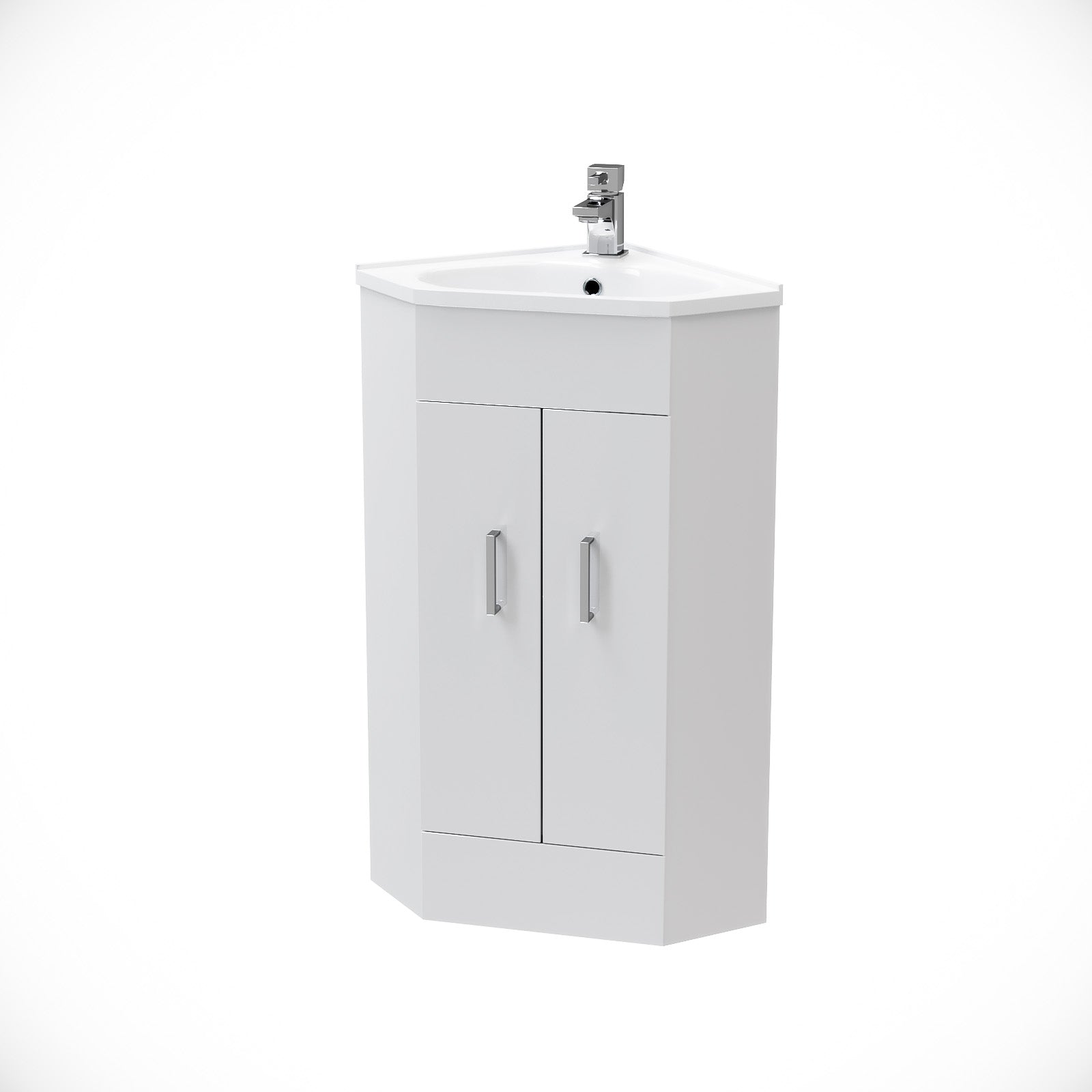 Nanuya White Modern Corner Vanity Unit with Ceramic Basin and Square Mixer Tap + Waste