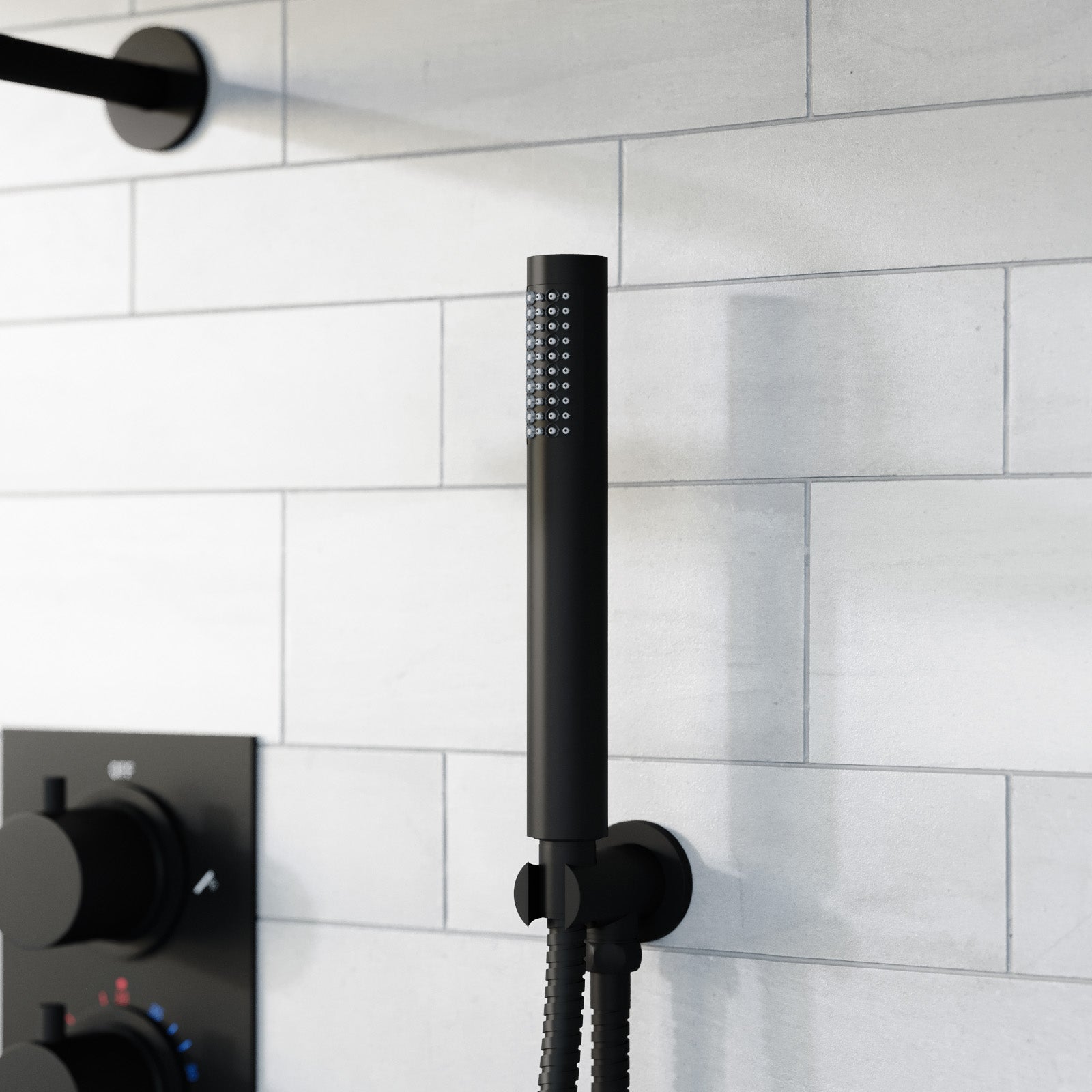 Folke 2 Dial 2 Way Round Concealed Thermostatic Shower Mixer Valve, Shower Head, and Handset Black Matte