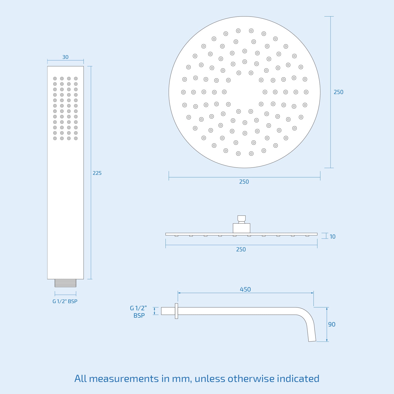 Folke 2 Dial 2 Way Round or Square Concealed Thermostatic Shower Mixer Valve, Shower Head, and Handset Chrome or Black