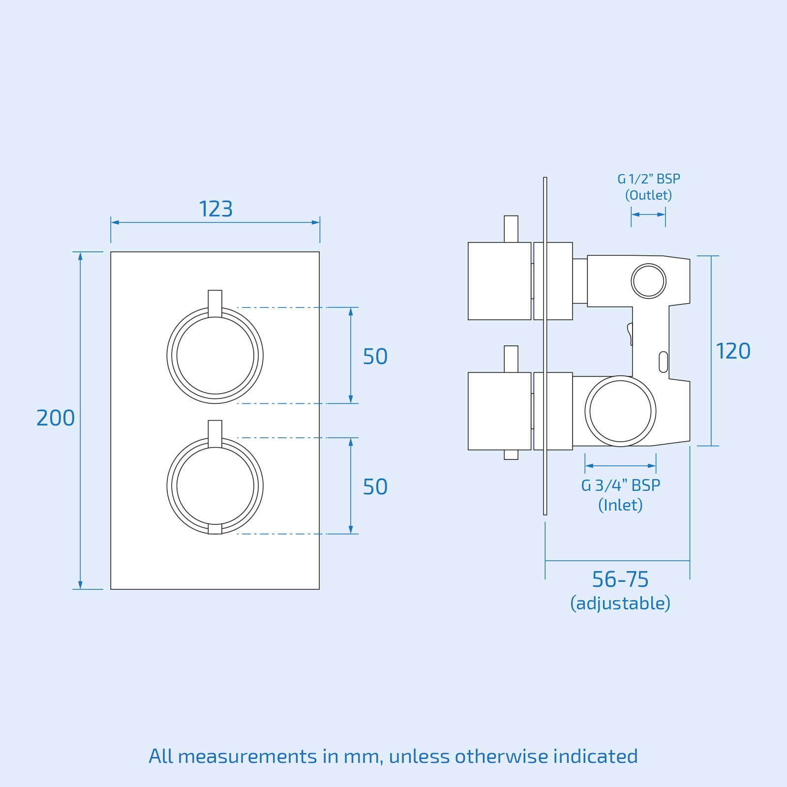 Folke 2 Dial 2 Way Round or Square Concealed Thermostatic Shower Mixer Valve, Shower Head, and Handset Chrome or Black