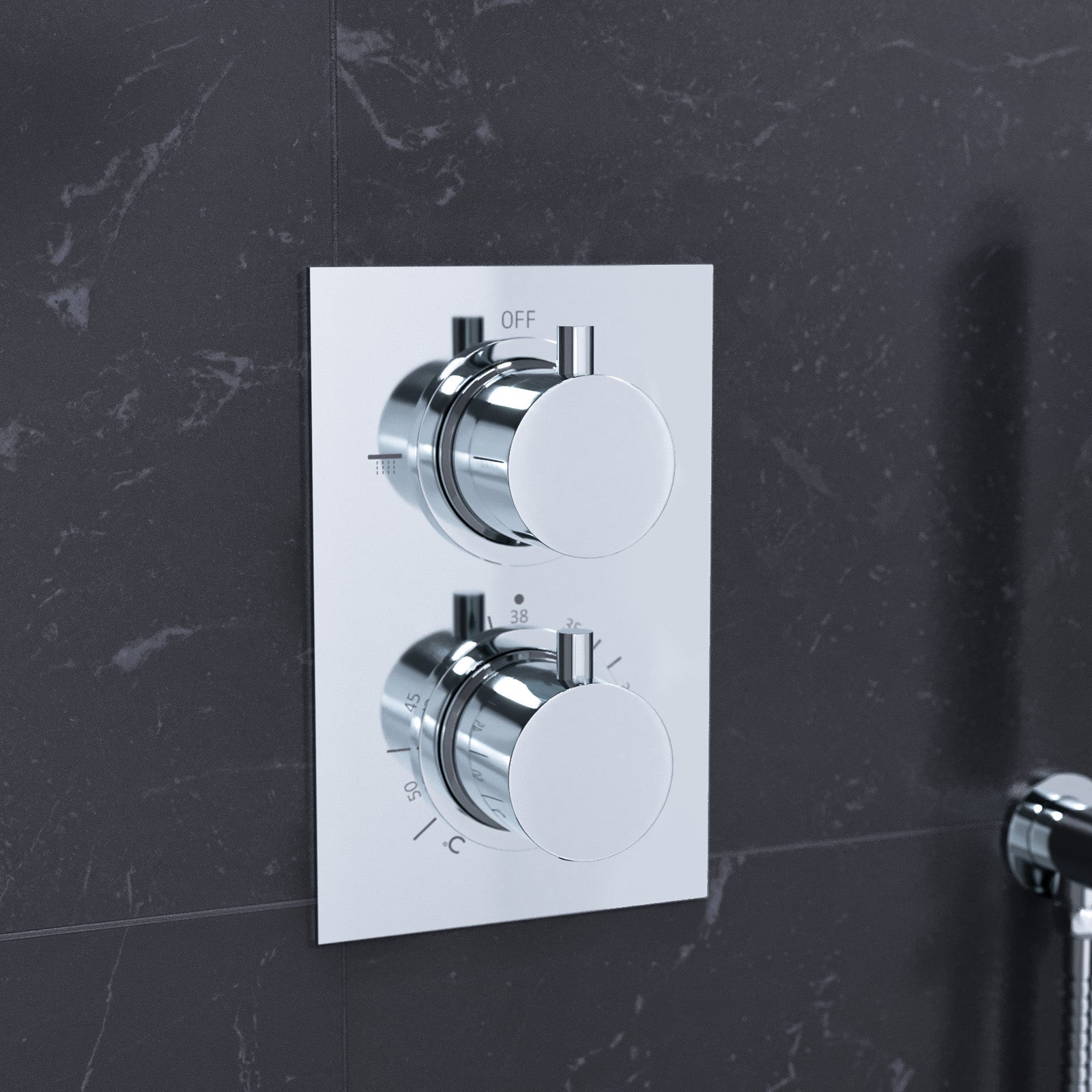 Folke 2 Dial 2 Way Round or Square Concealed Thermostatic Shower Mixer Valve, Shower Head, and Handset Chrome or Black