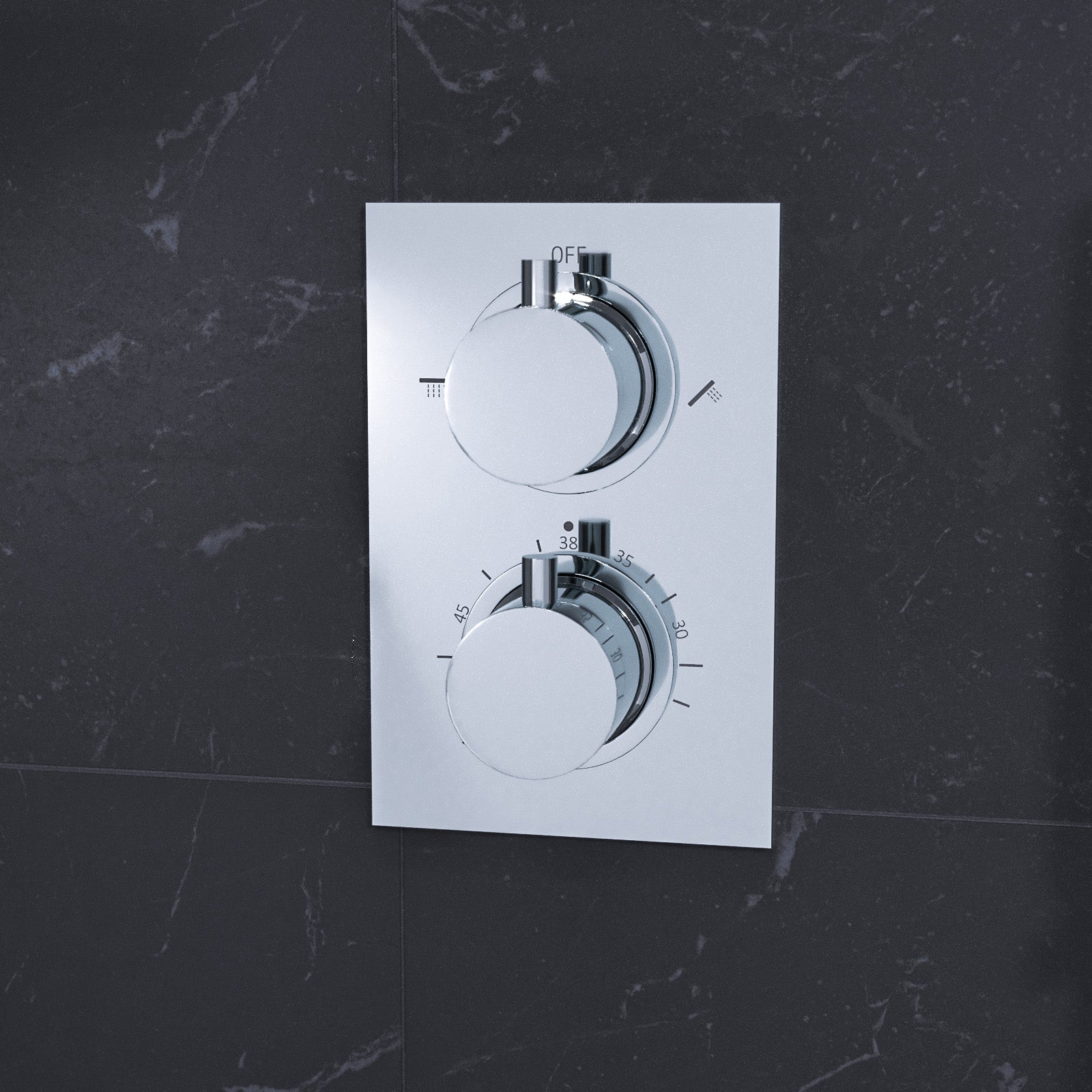 Folke 2 Dial 2 Way Round or Square Concealed Thermostatic Shower Mixer Valve, Shower Head, and Handset Chrome or Black