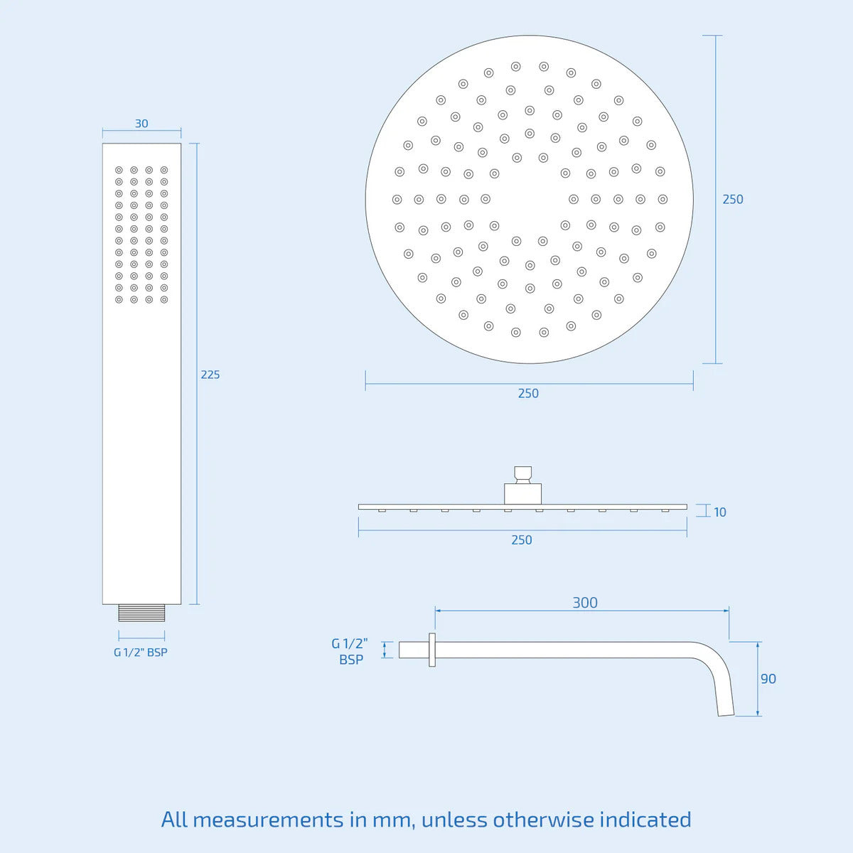 Folke 2 Dial 2 Way Round Concealed Thermostatic Shower Mixer Valve, Shower Head, and Handset Chrome