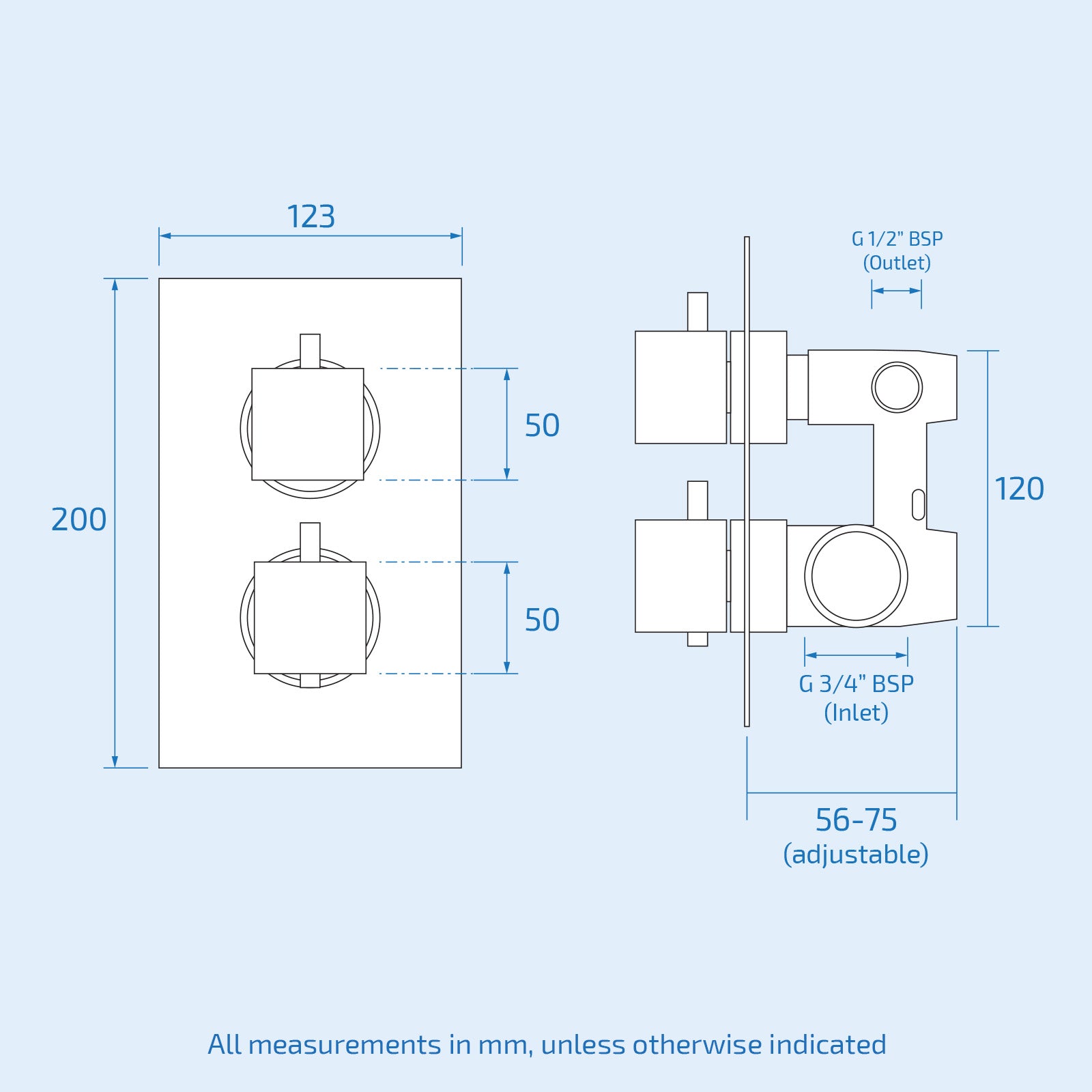 Folke 2 Dial 2 Way Round or Square Concealed Thermostatic Shower Mixer Valve, Shower Head, and Handset Chrome or Black