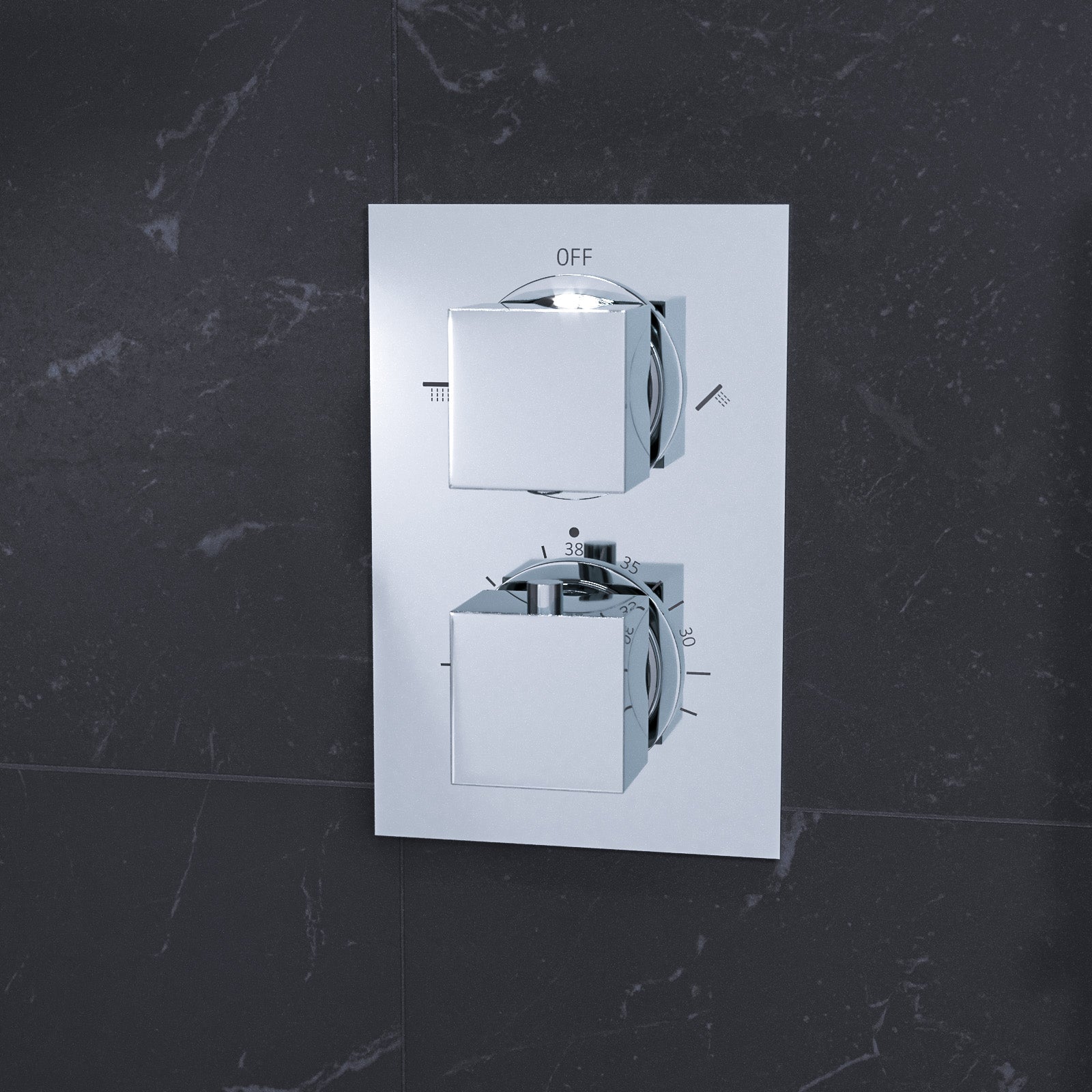 Folke 2 Dial 2 Way Round or Square Concealed Thermostatic Shower Mixer Valve, Shower Head, and Handset Chrome or Black