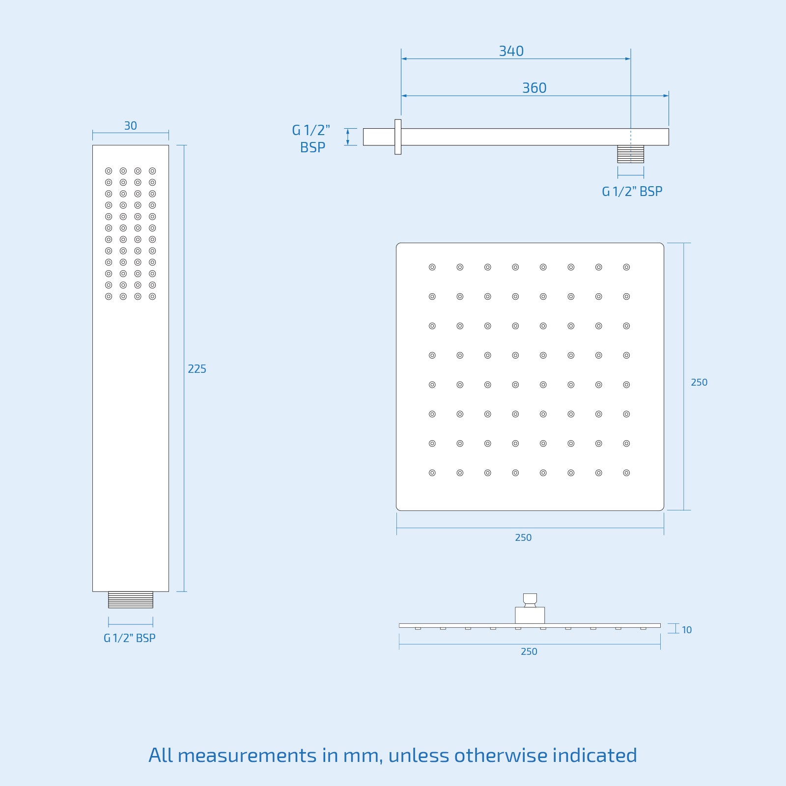 Folke 2 Dial 2 Way Round or Square Concealed Thermostatic Shower Mixer Valve, Shower Head, and Handset Chrome or Black