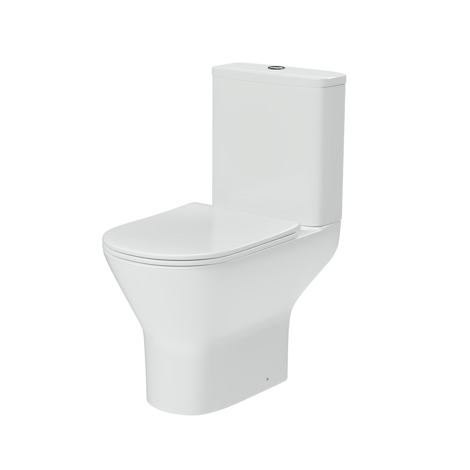 Theo Contemporary Round Rimless Close Coupled Toilet With Soft Close Seat