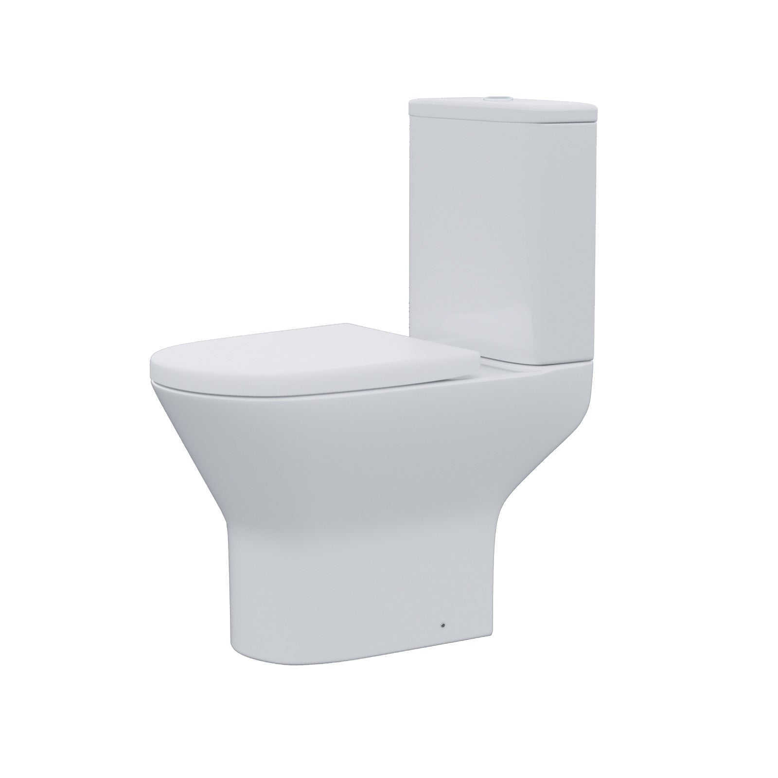 Theo Contemporary Round Rimless Close Coupled Toilet With Soft Close Seat
