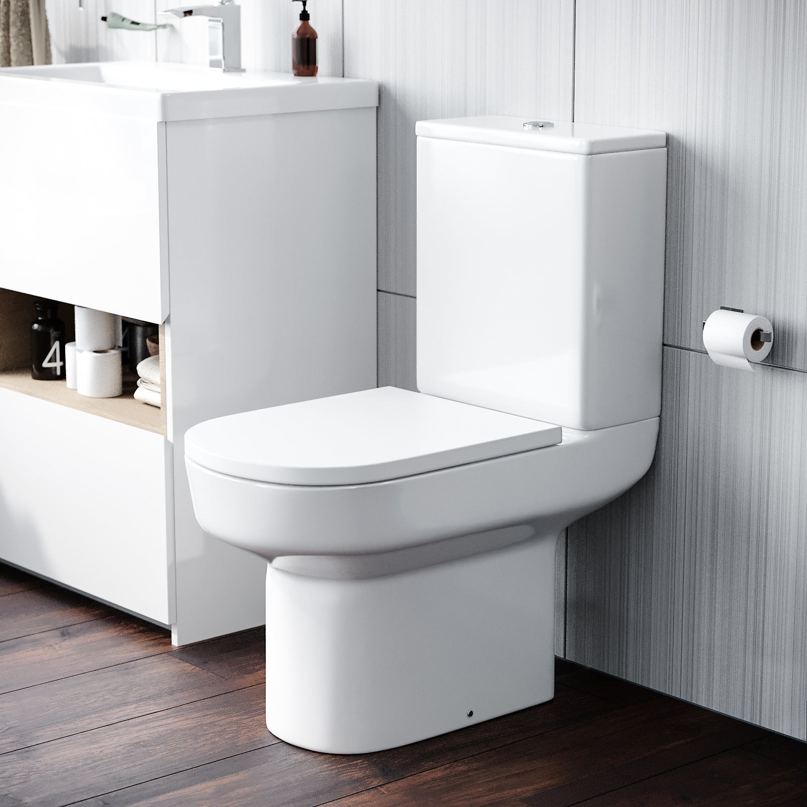 Challis Round Rimless Back To Wall Toilet Pan with Soft Close Seat