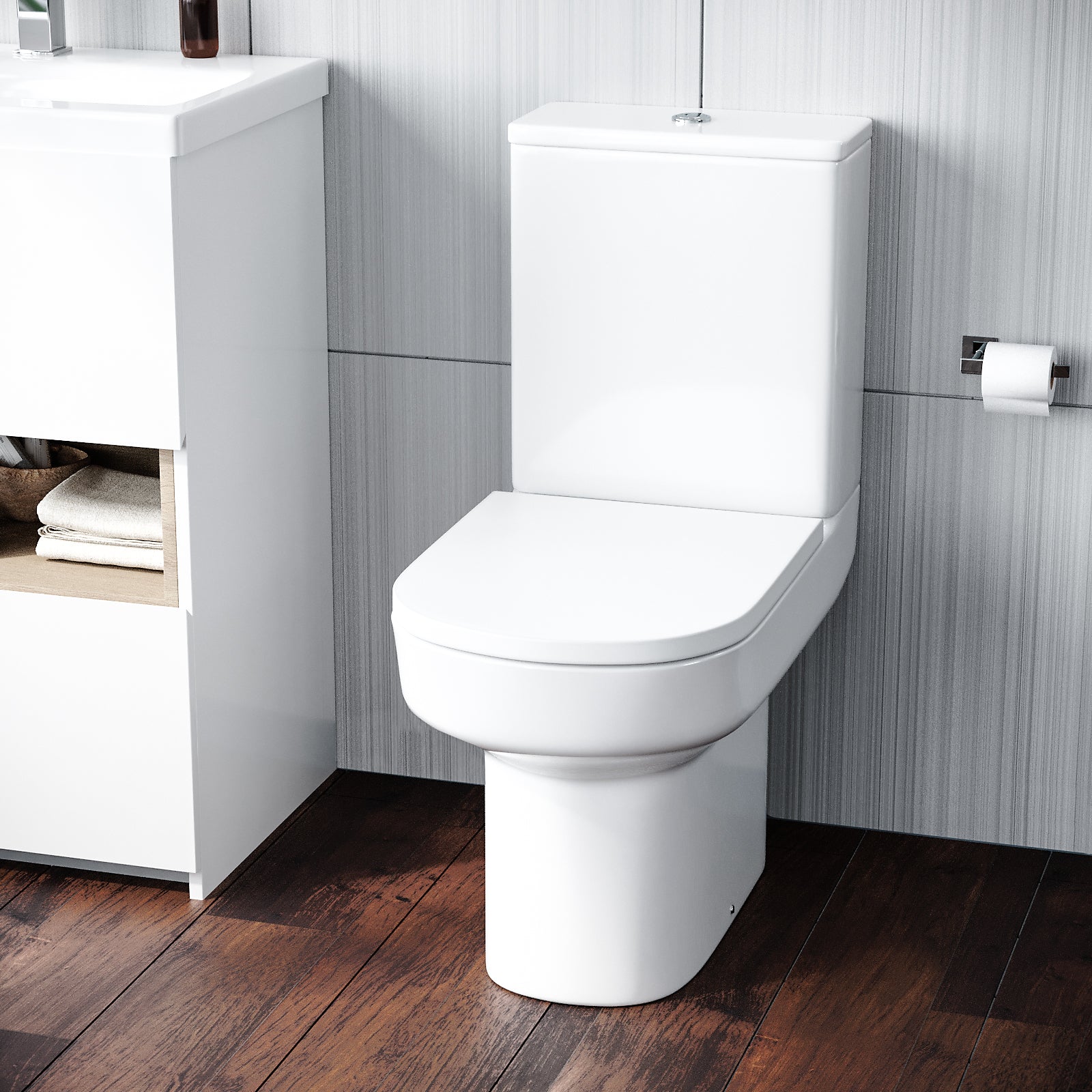 Challis Round Rimless Back To Wall Toilet Pan with Soft Close Seat