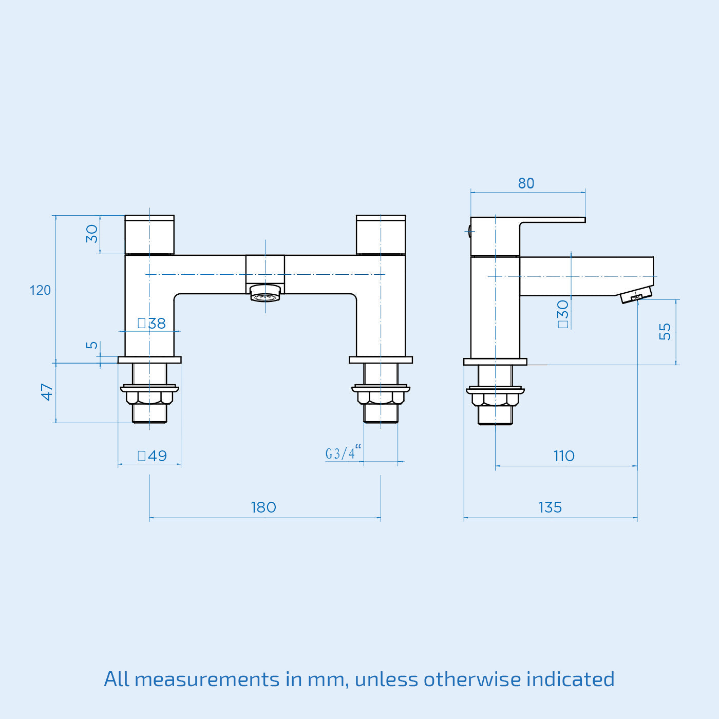 Brayton Contemporary Square Chrome Bridge Deck Mounted Bath Filler Tap