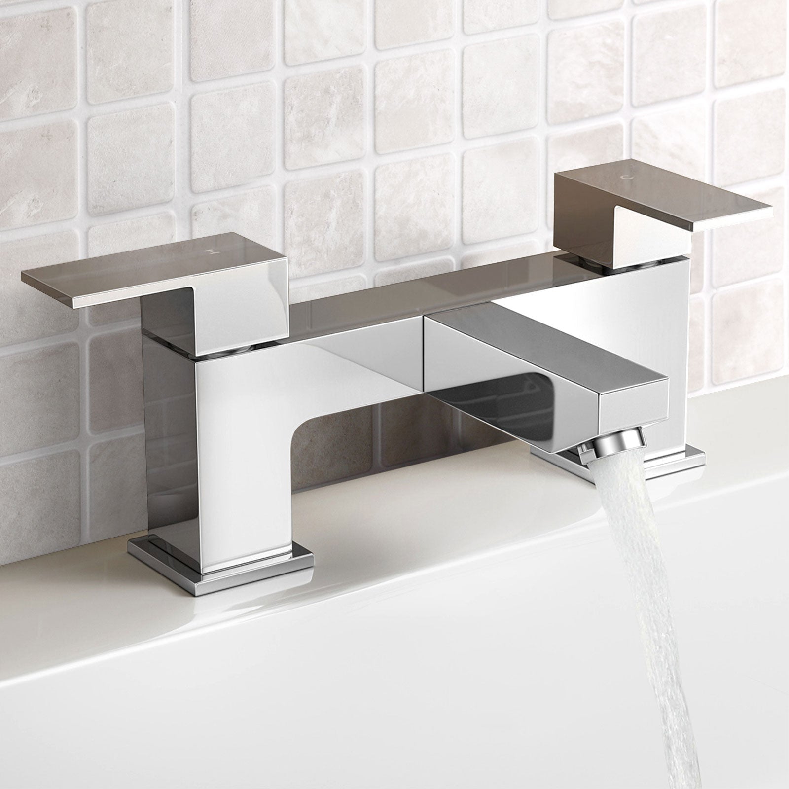 Brayton Contemporary Square Chrome Bridge Deck Mounted Bath Filler Tap