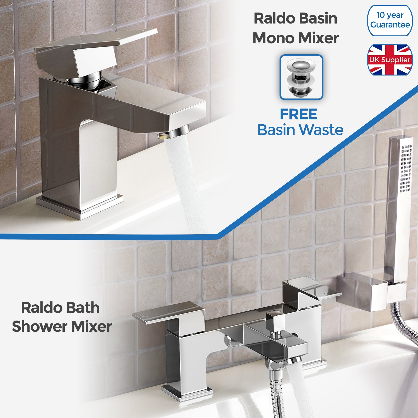 Brayton Contemporary Chrome Basin Sink Mono Mixer Tap And Bath Shower Mixer Tap & Waste