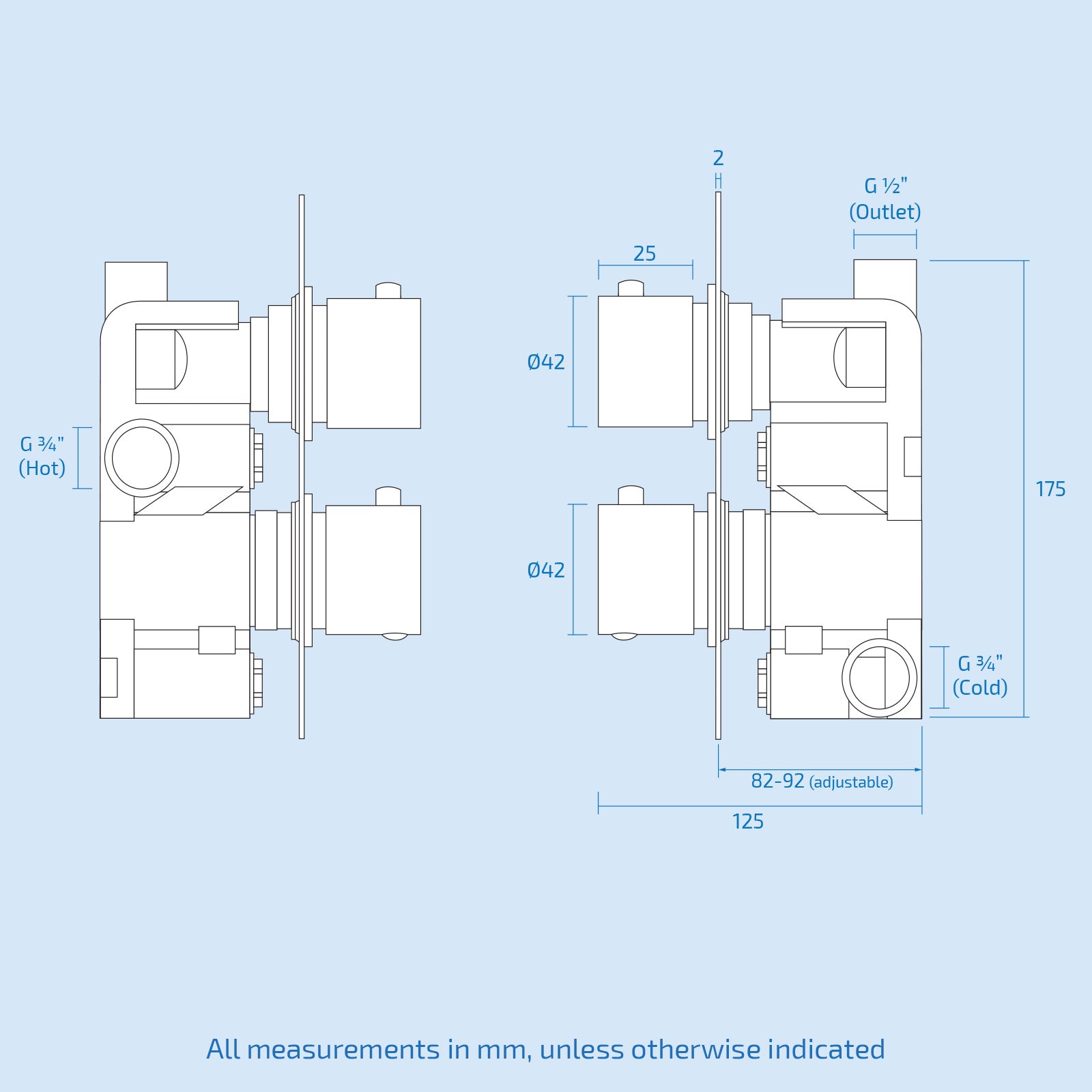 Lily Thin Concealed 2 Dial 1 Way Thermostatic Shower Mixer