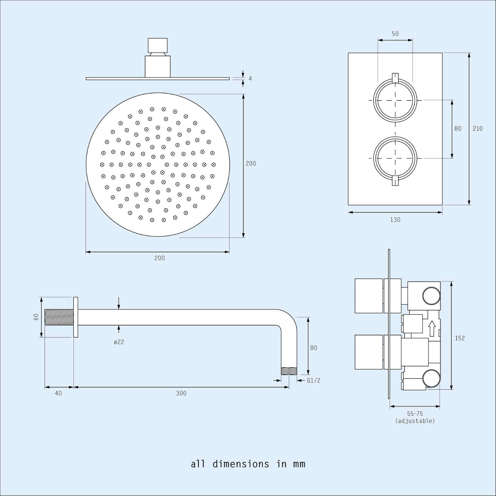 Lily Thin Concealed 2 Dial 1 Way Thermostatic Shower Mixer