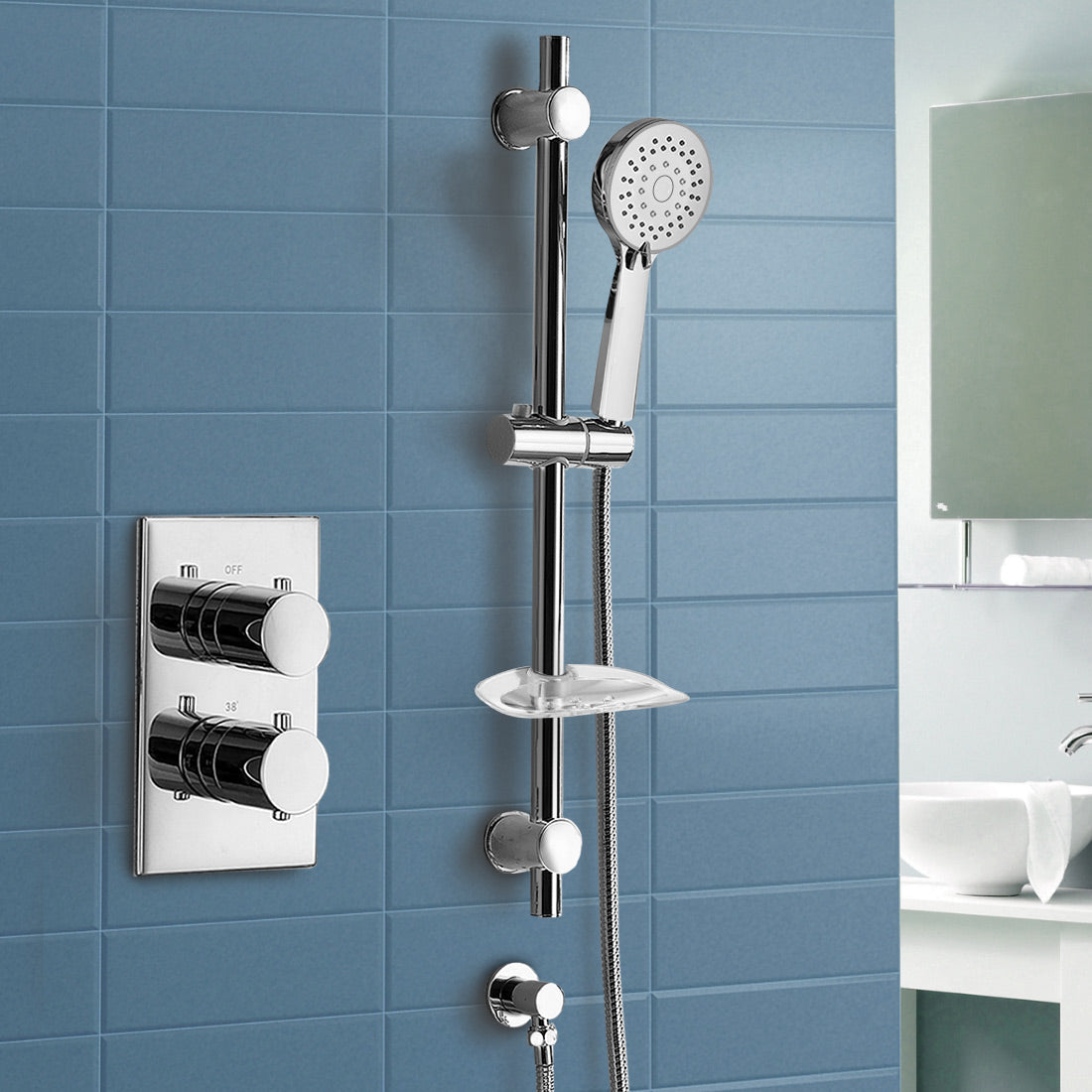 Bathroom Concealed Thermostatic Shower Mixer & Slider Rail 3 Mode Handset Shower