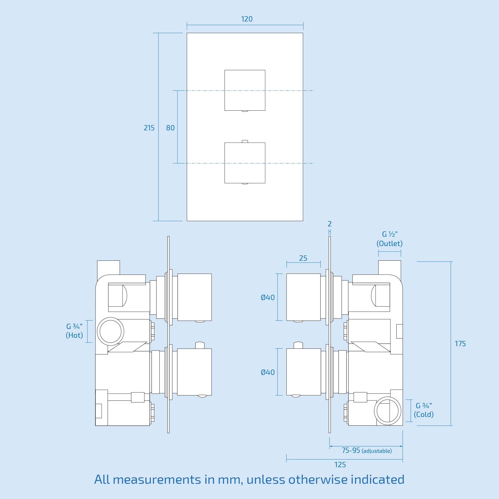 Lotus Square Concealed Thermostatic Mixer Tap 200 Mm Slim Shower Head