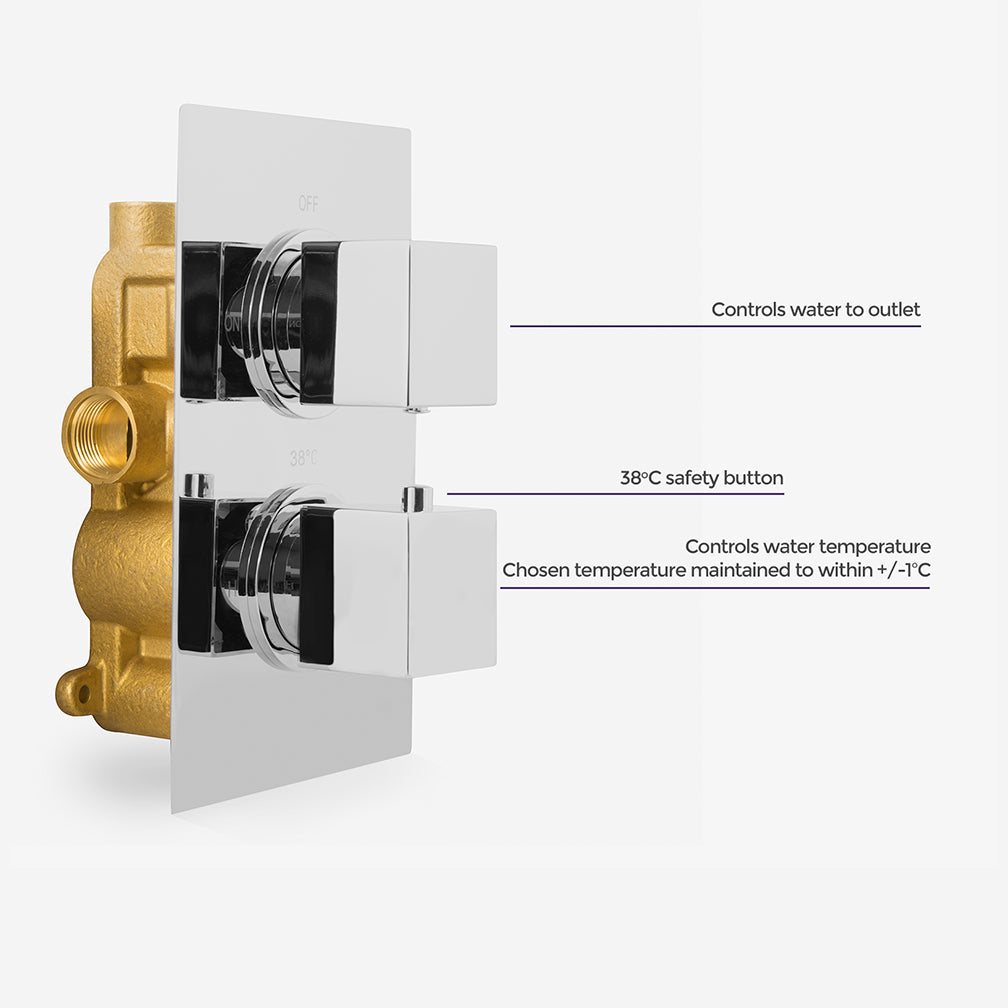 Temel Square 2 Dial 1 Way Chrome Concealed Thermostatic Shower Mixer Valve