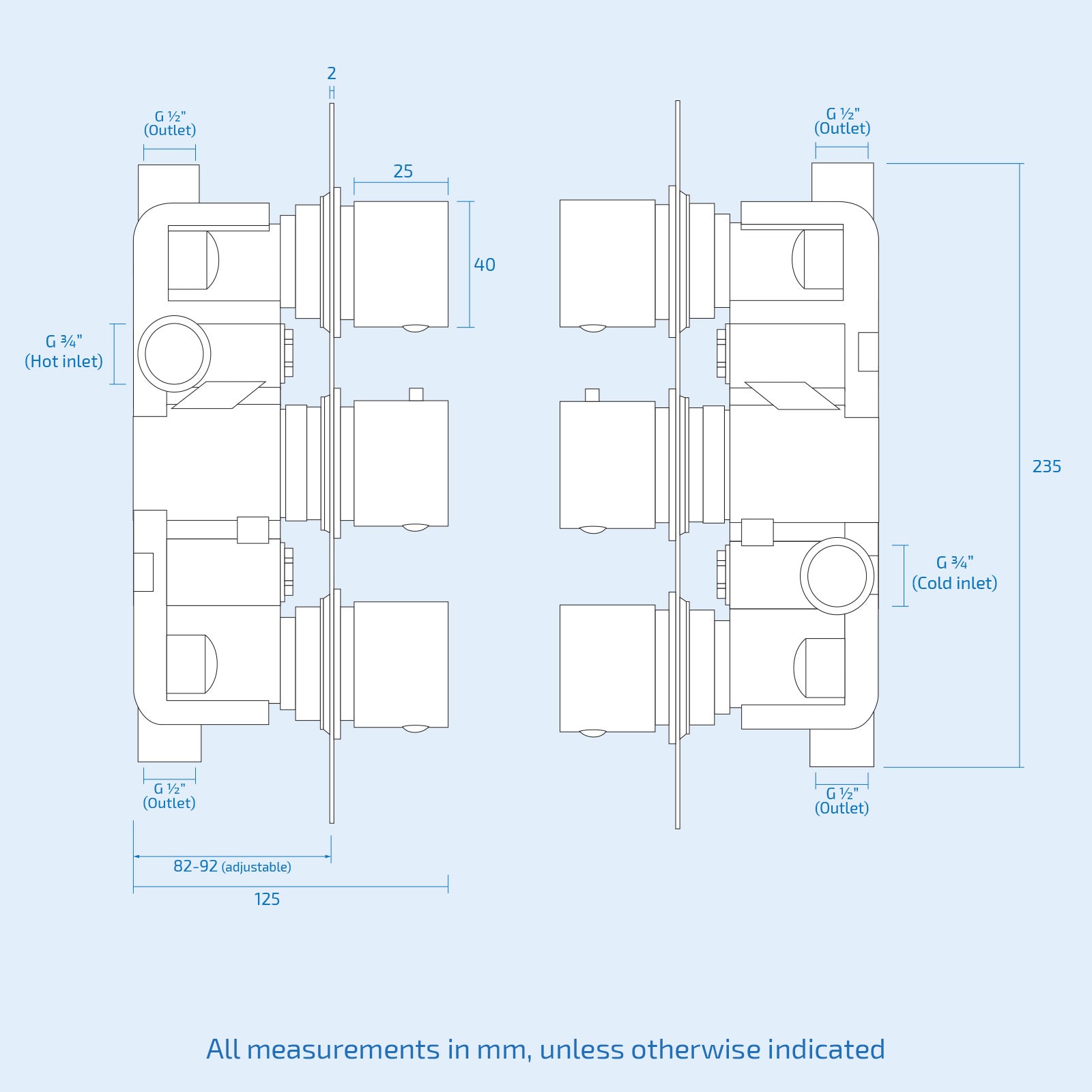 Cameo Modern Square 3 Dial 2 Outlet Concealed Shower Valve - Chrome