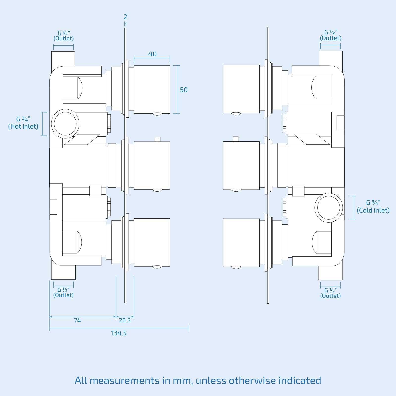 Temel 3 Dial Square Thermostatic Shower Mixer Valve, Handset & Riser Rail Kit