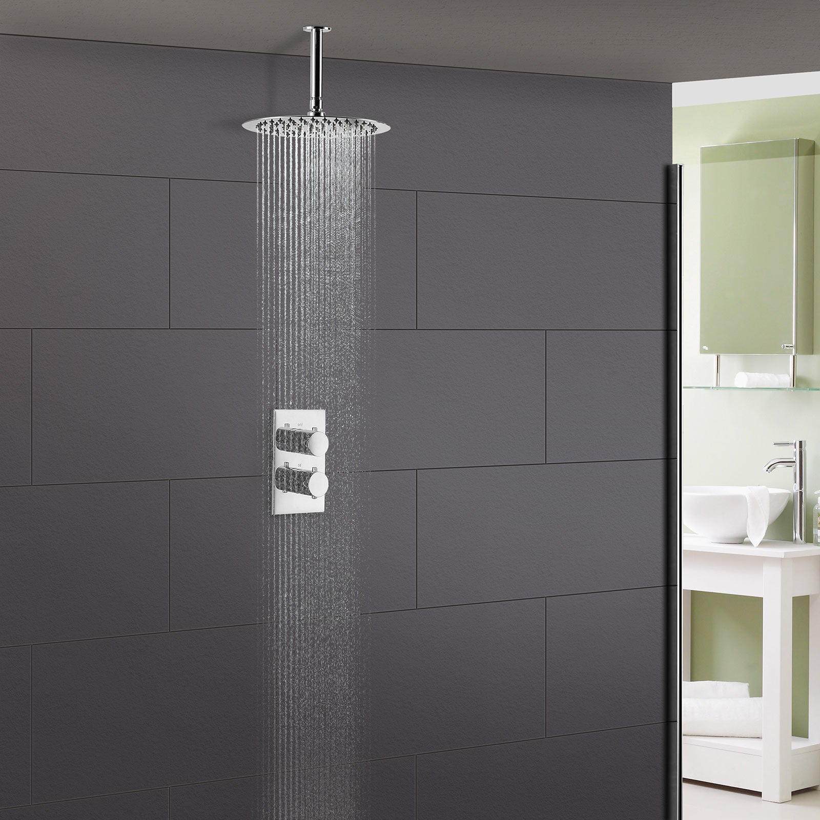 Lily Ceiling Slim Round Head with Concealed Thermostatic Shower Mixer Valve