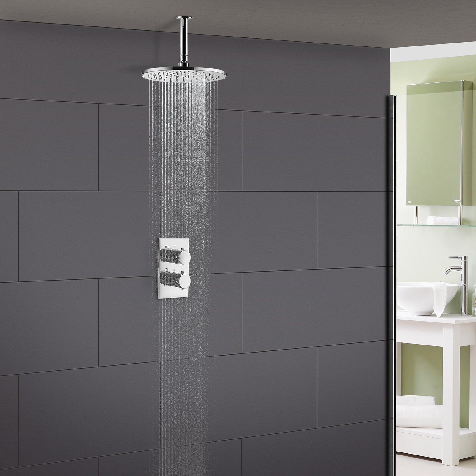 Modern Concealed Thermostatic Mixer Valve With Ceiling Shower Head And Handset Rail Kit