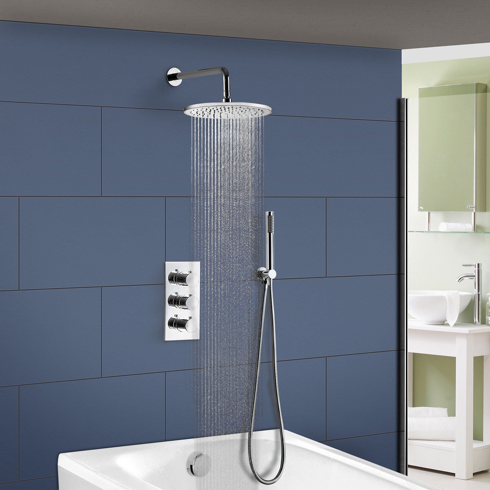 Flora Round 3 Way Concealed Thermostatic Mixer Shower Valve Pencil Handset Bath Filler