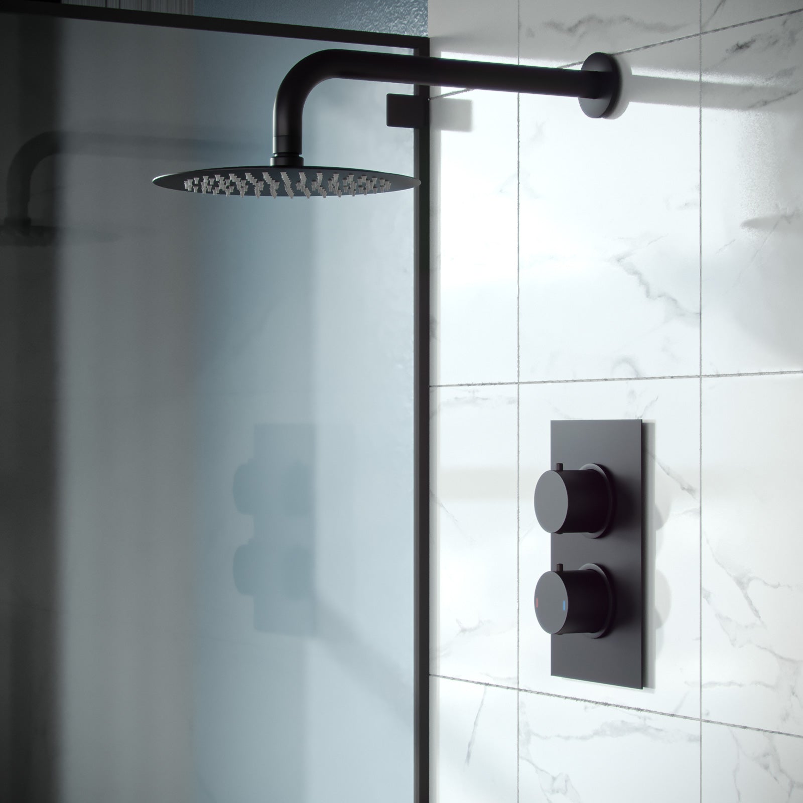 Porto Concealed Thermostatic Overhead 250mm Rainfall Shower Mixer Set Matte Black