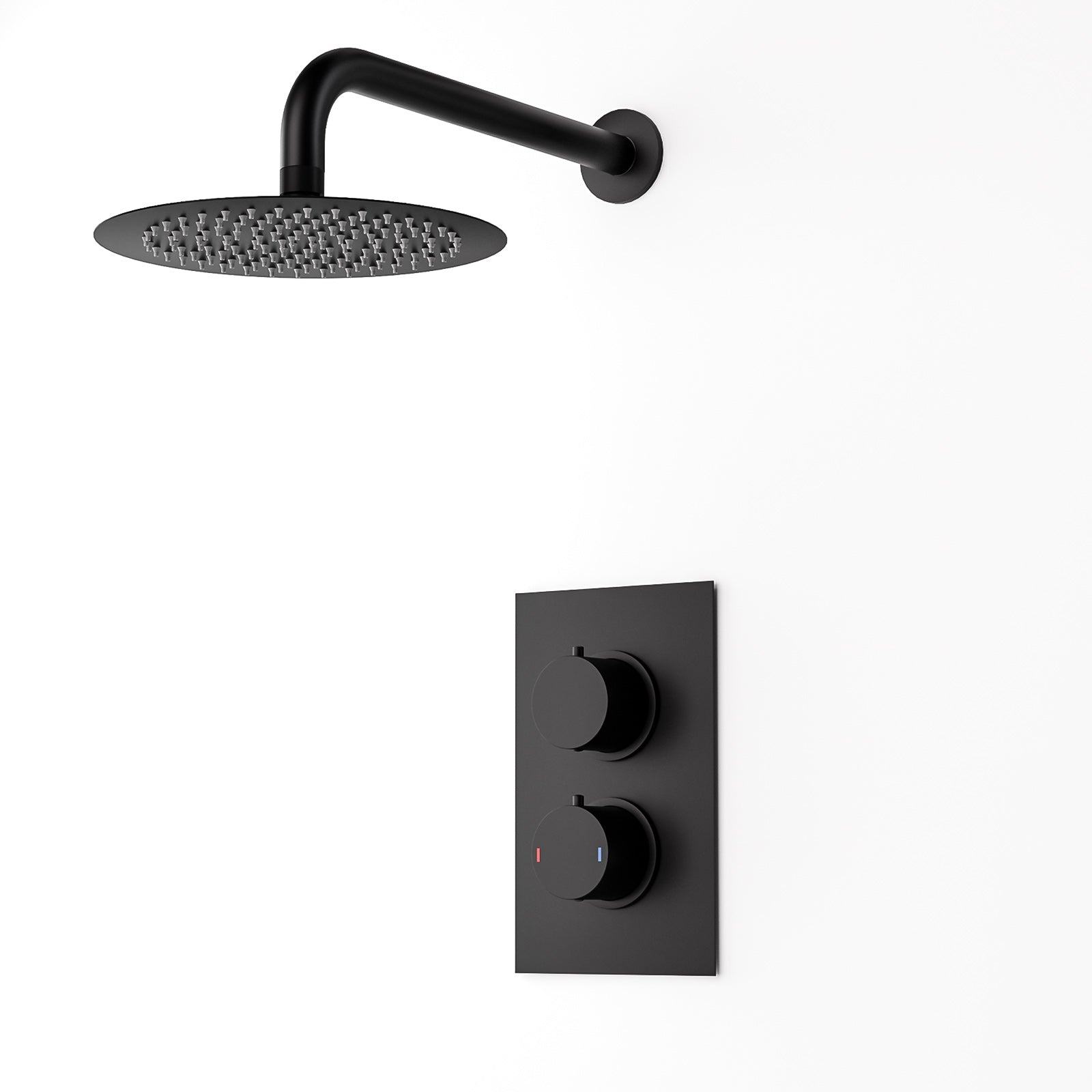 Porto Concealed Thermostatic Overhead 200mm Rainfall Shower Mixer Set Matte Black