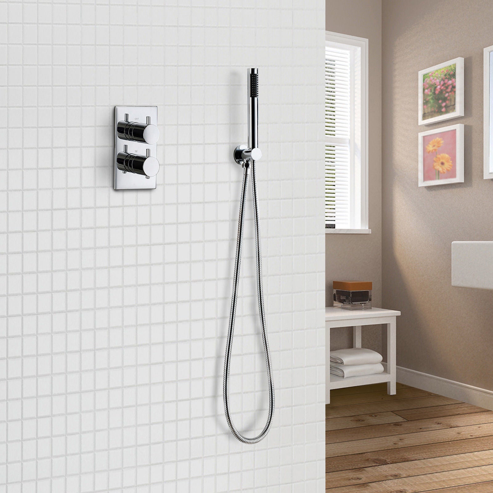 2 Dial 2 Way Round Concealed Thermostatic Mixer Valve Hand Shower Bath Filler